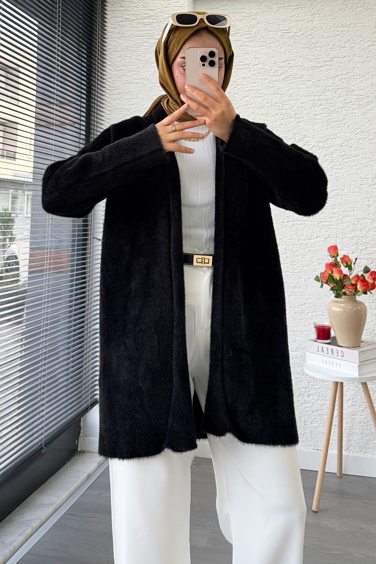 Premium Önü Katlı Yumoş Kadın Hırka – Siyah