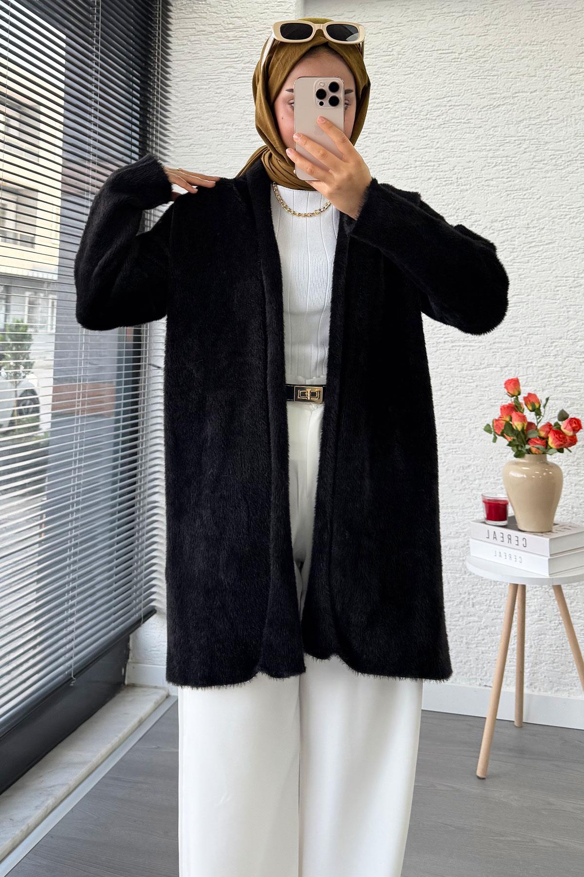 Premium Önü Katlı Yumoş Kadın Hırka – Siyah