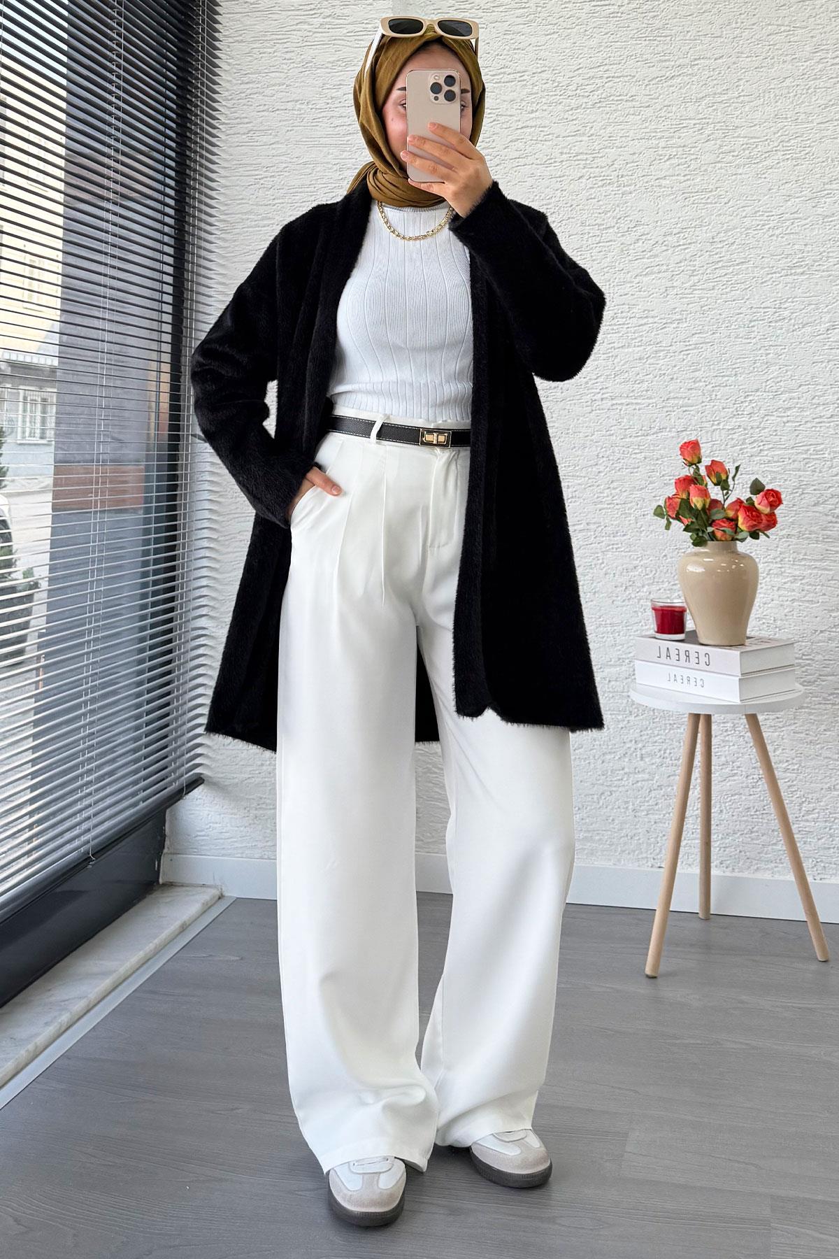 Premium Önü Katlı Yumoş Kadın Hırka – Siyah