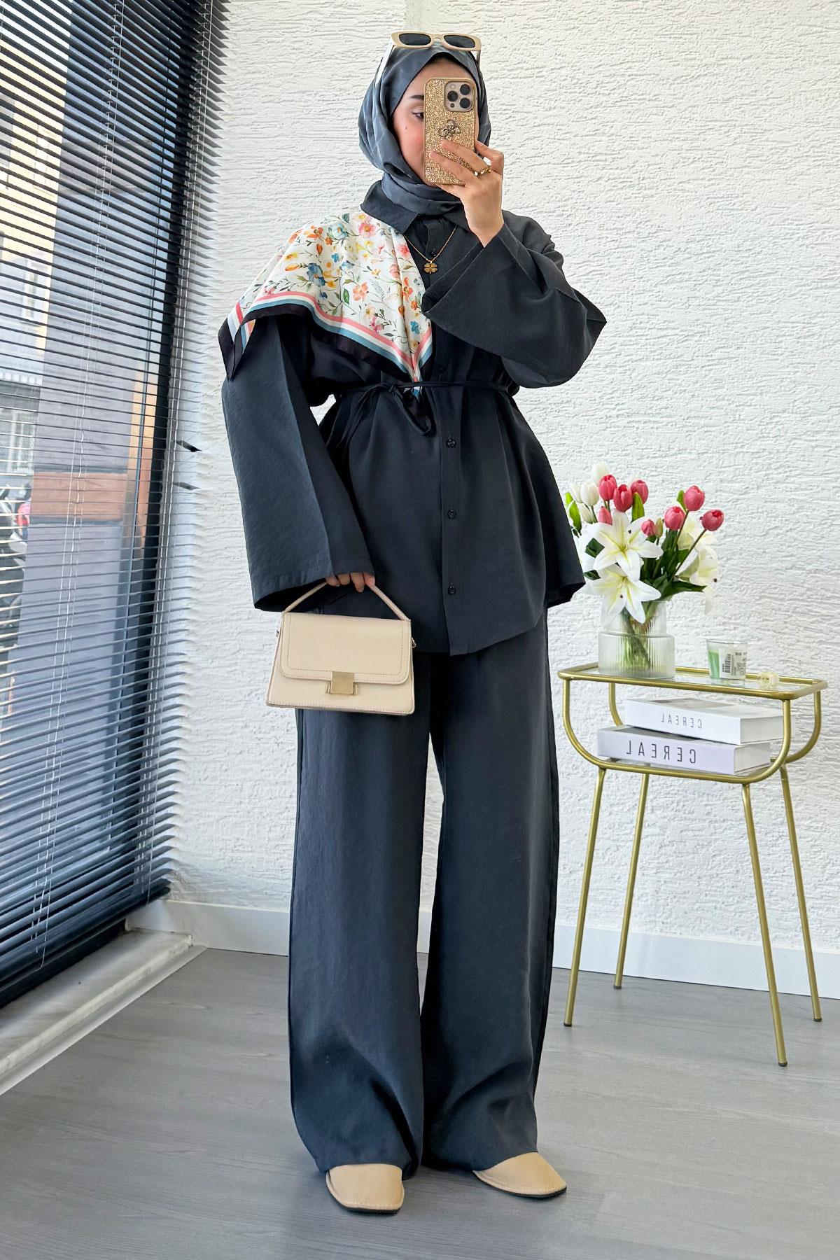 Premium Oversize Basic Modal Kadın İkili Takım - Antrasit