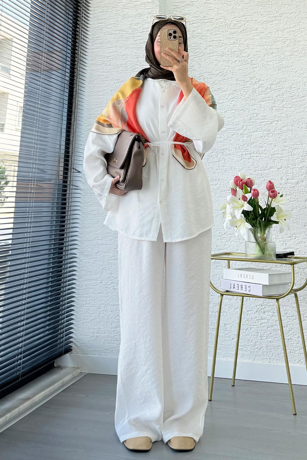 Premium Oversize Basic Modal Kadın İkili Takım - Beyaz