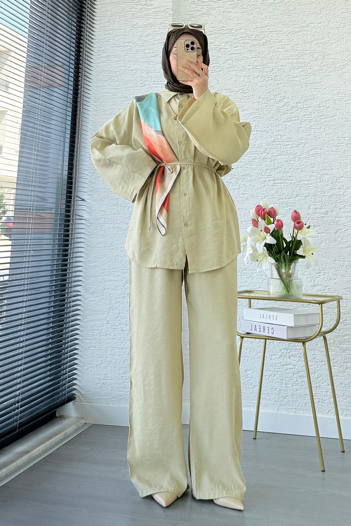 Premium Oversize Basic Modal Kadın İkili Takım - Çağla Yeşili