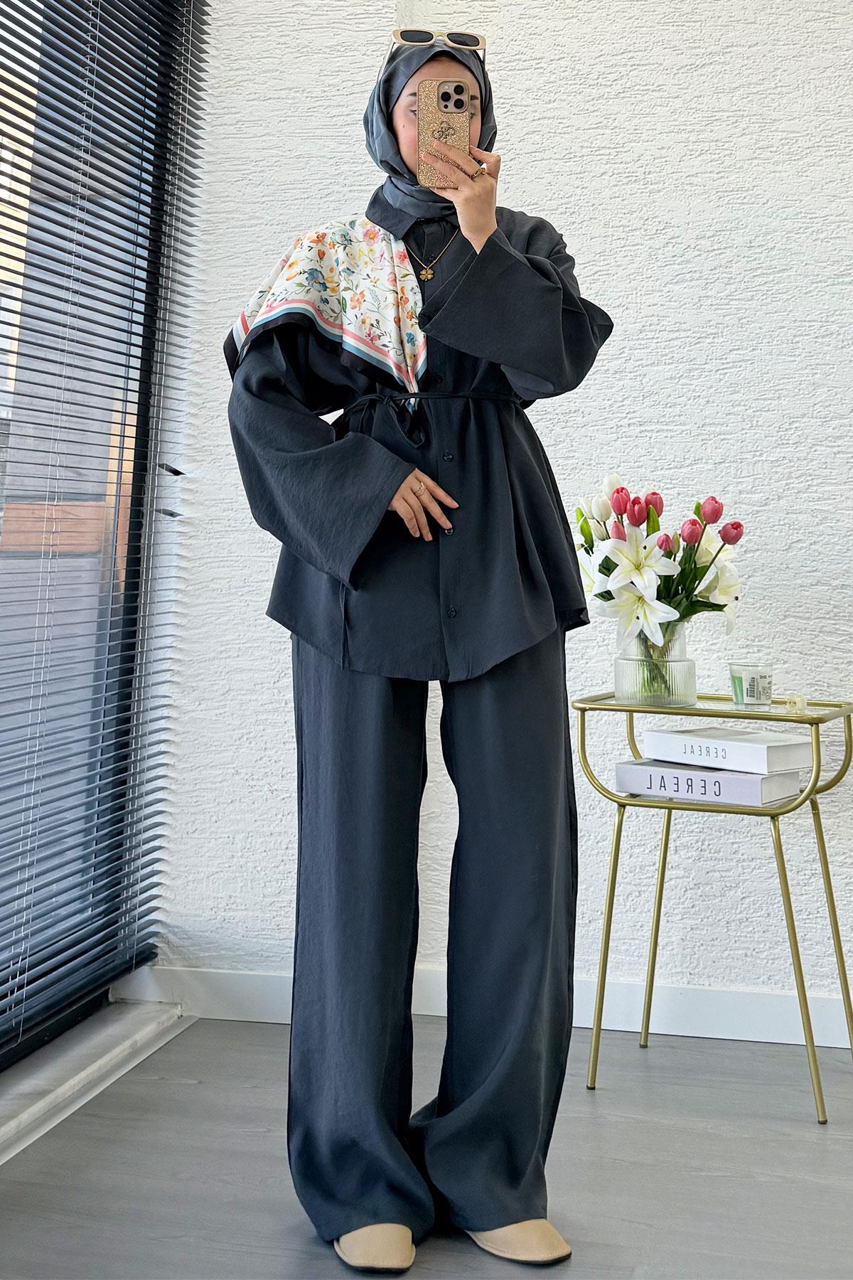 Premium Oversize Basic Modal Kadın İkili Takım - Antrasit