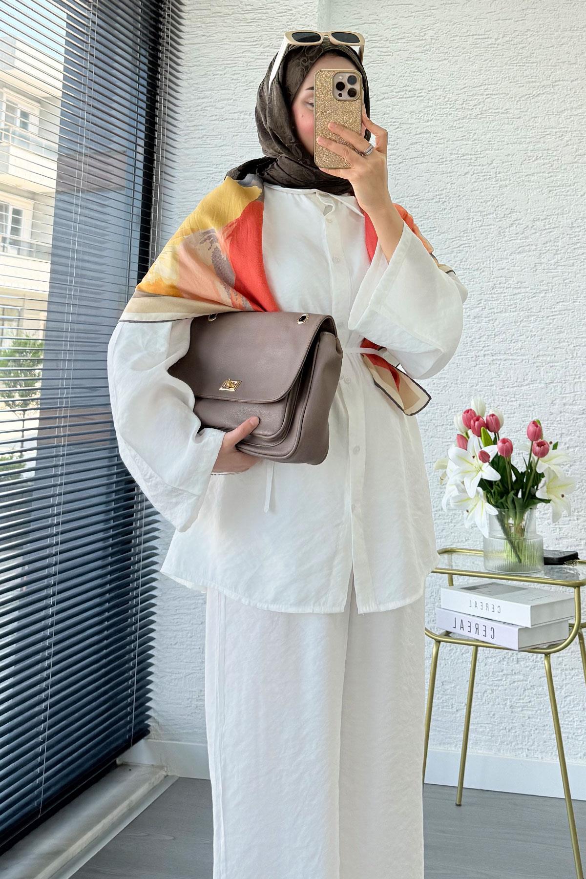 Premium Oversize Basic Modal Kadın İkili Takım - Beyaz