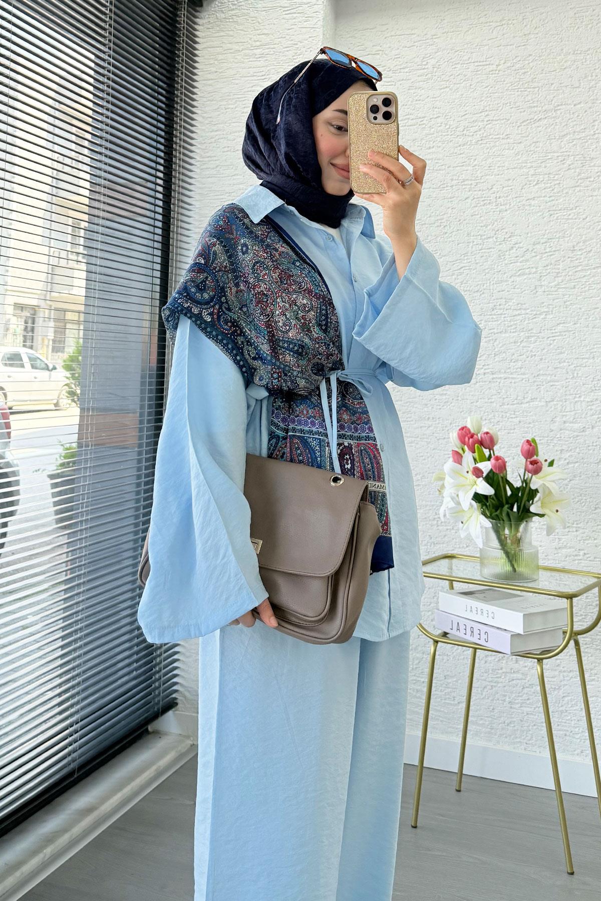 Premium Oversize Basic Modal Kadın İkili Takım - Bebe Mavi