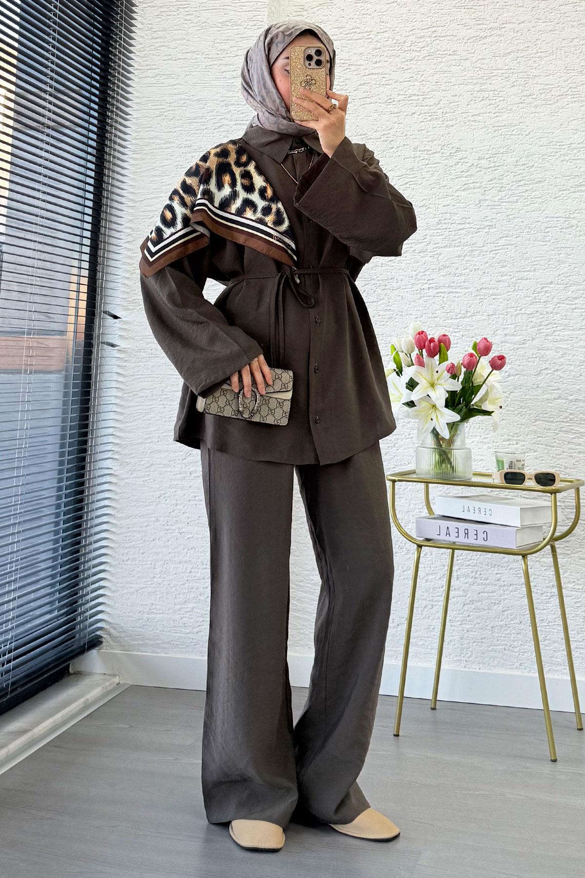 Premium Oversize Basic Modal Kadın İkili Takım - Haki