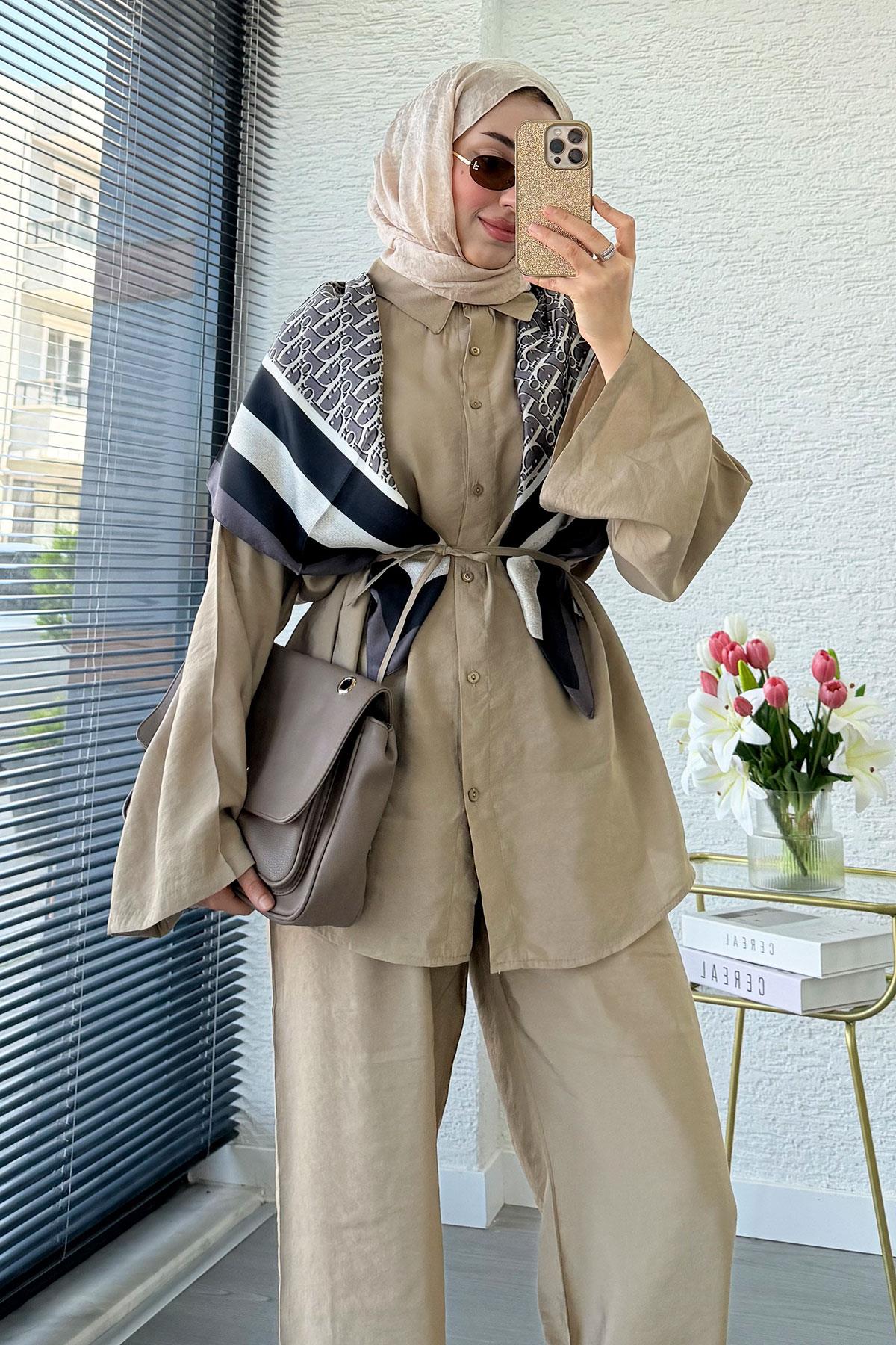 Premium Oversize Basic Modal Kadın İkili Takım - Vizon