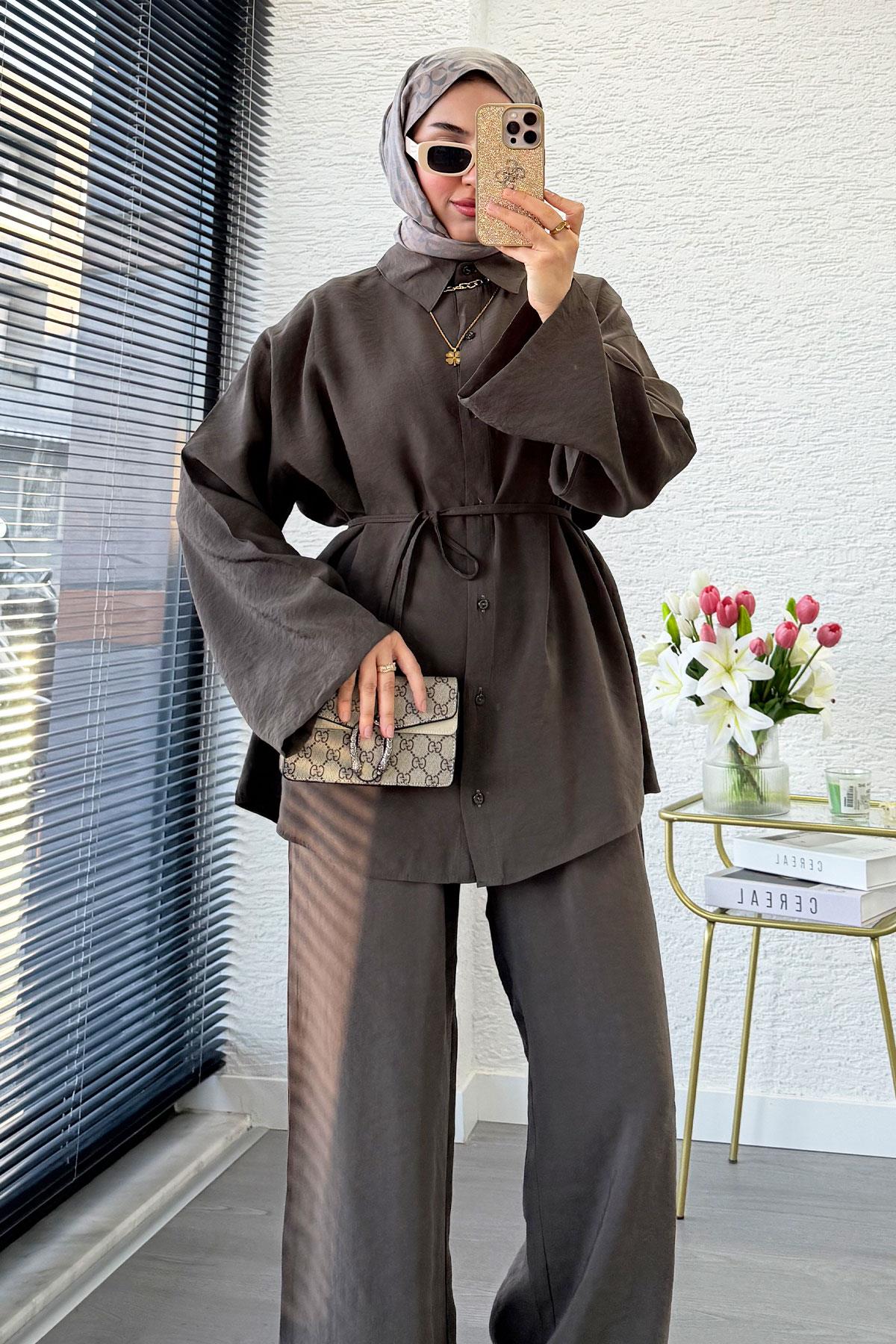 Premium Oversize Basic Modal Kadın İkili Takım - Haki