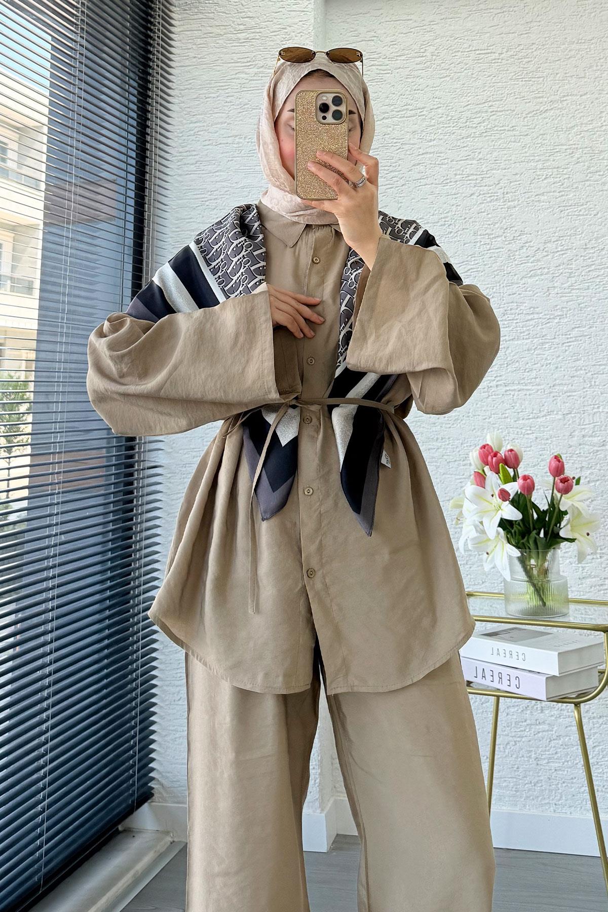 Premium Oversize Basic Modal Kadın İkili Takım - Vizon