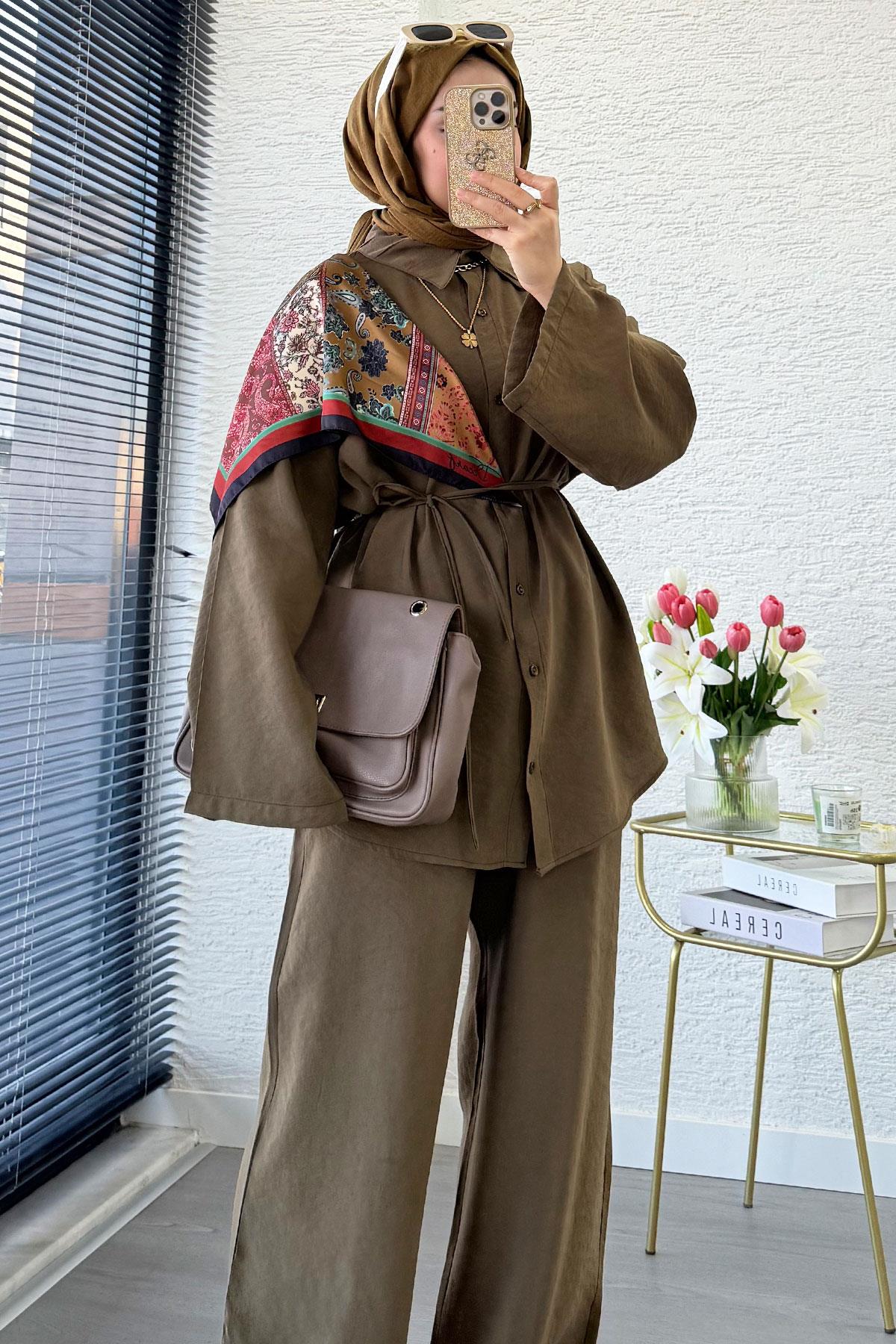 Premium Oversize Basic Modal Kadın İkili Takım - Olive