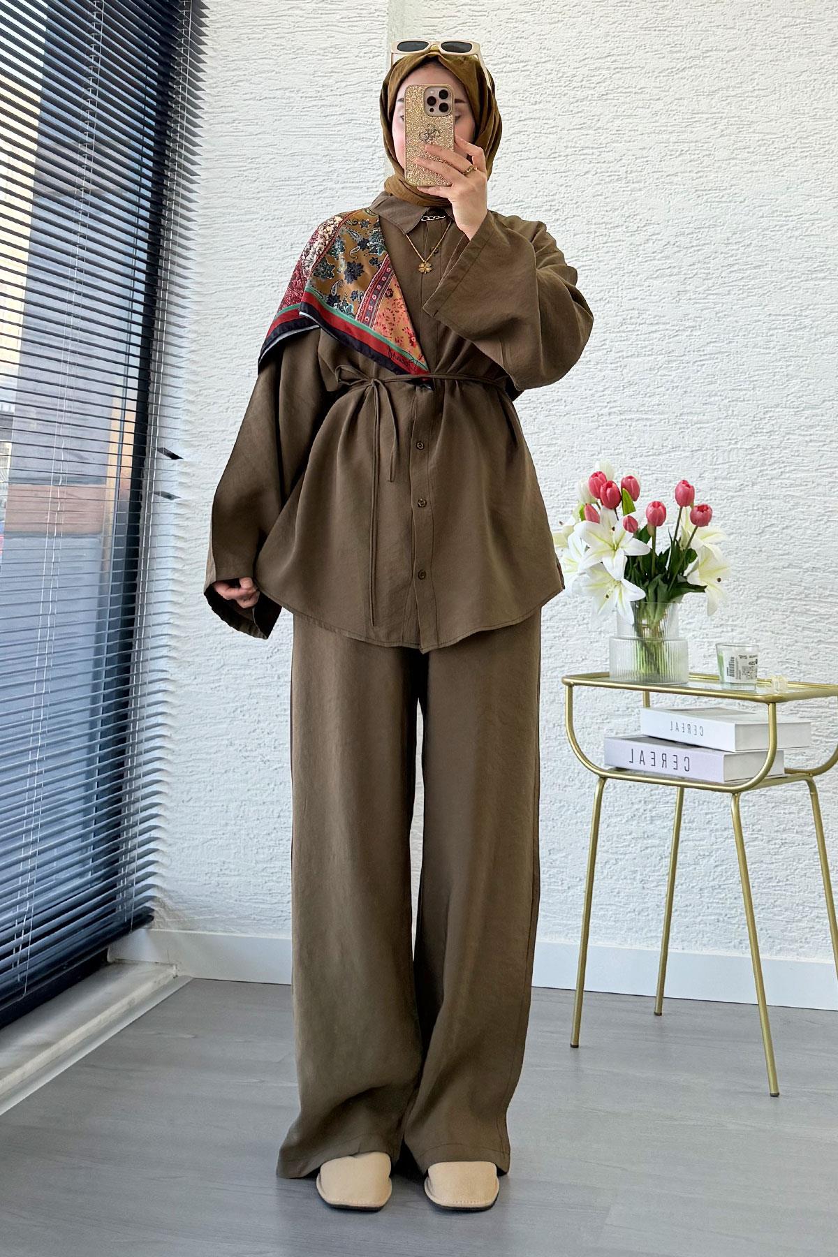 Premium Oversize Basic Modal Kadın İkili Takım - Olive