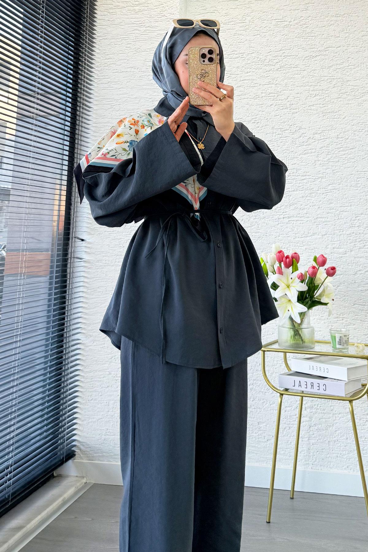 Premium Oversize Basic Modal Kadın İkili Takım - Antrasit