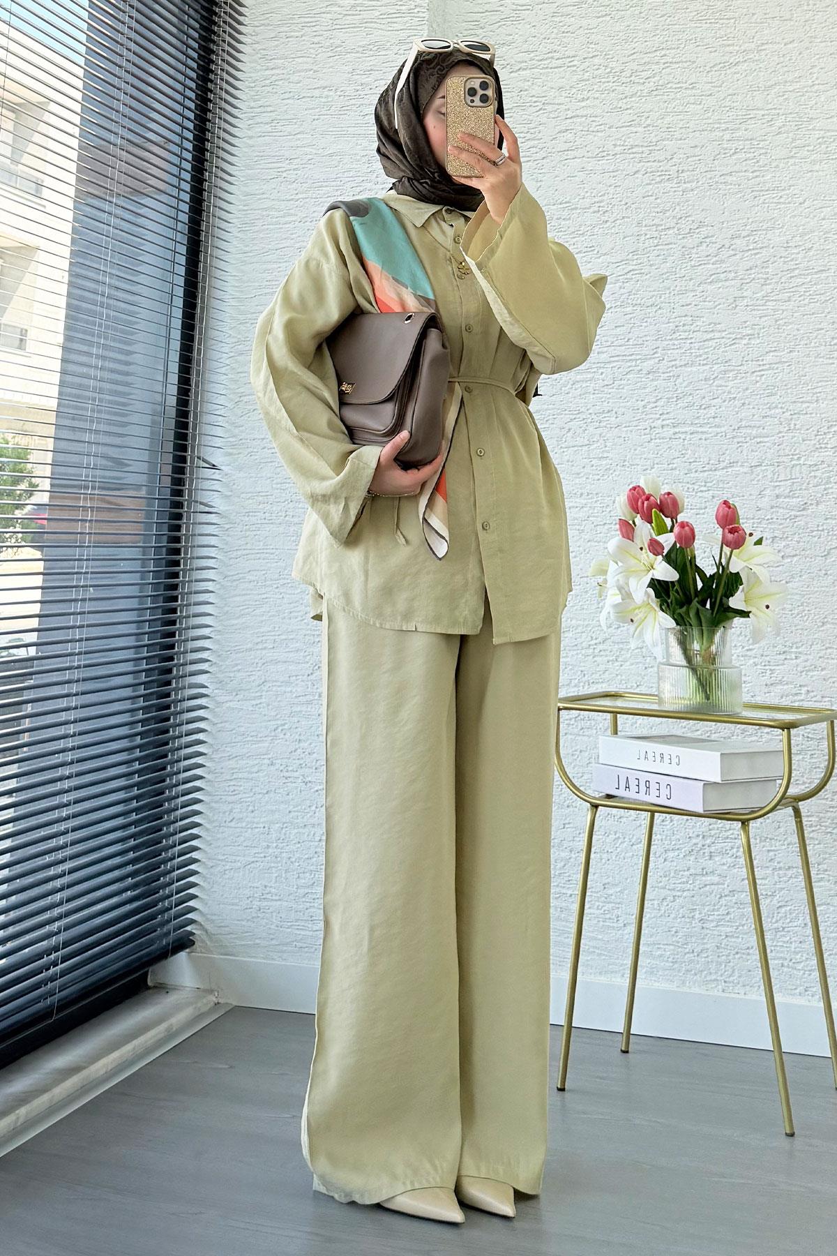 Premium Oversize Basic Modal Kadın İkili Takım - Çağla Yeşili