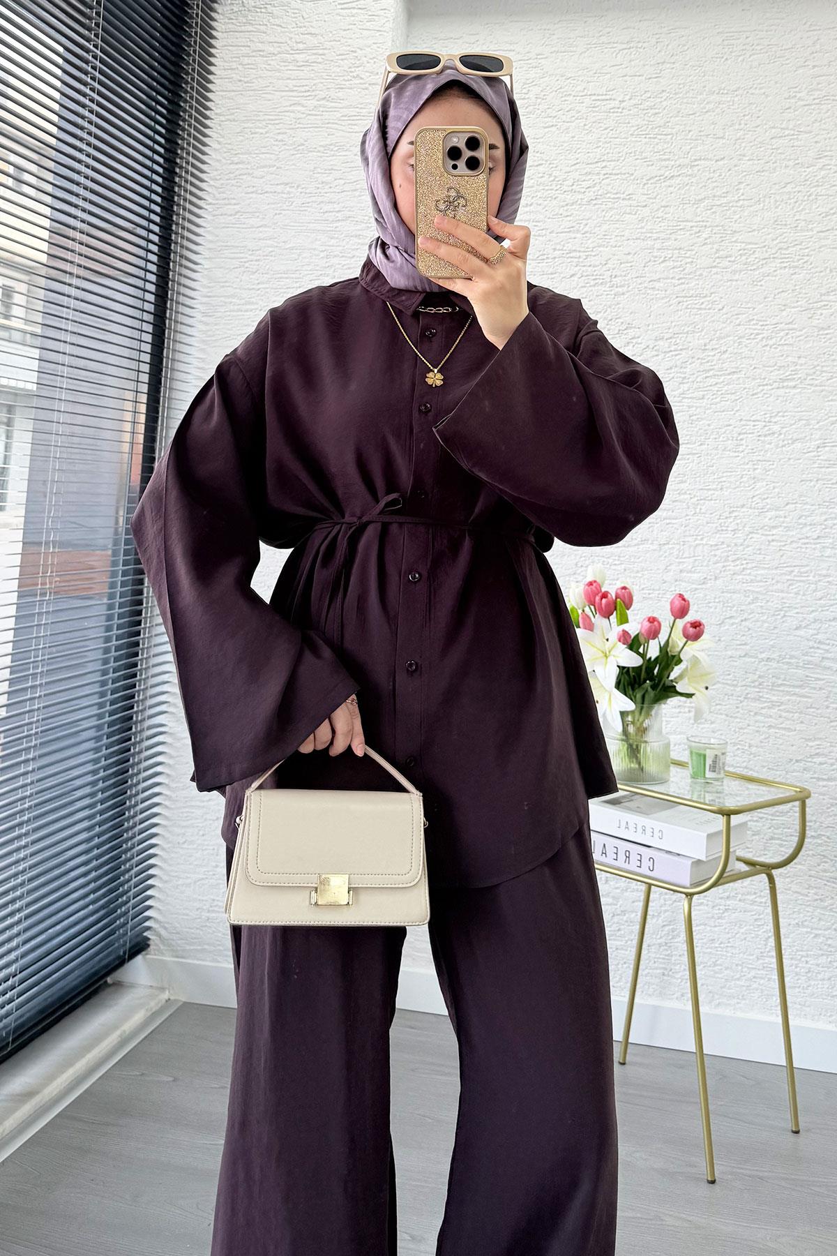 Premium Oversize Basic Modal Kadın İkili Takım - Mürdüm