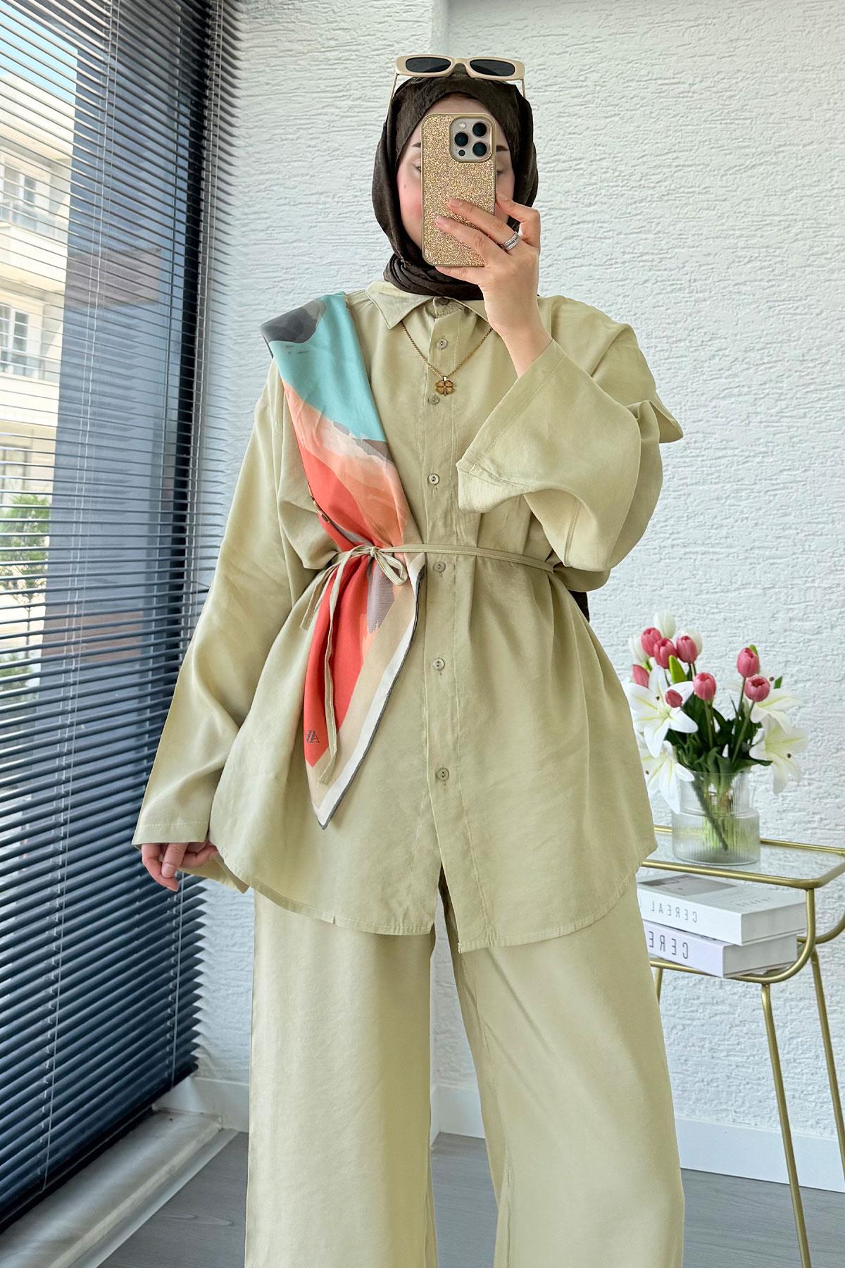Premium Oversize Basic Modal Kadın İkili Takım - Çağla Yeşili