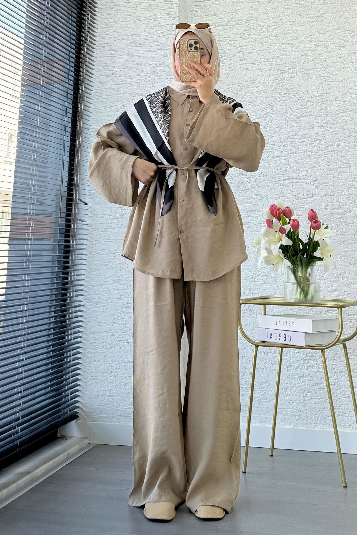 Premium Oversize Basic Modal Kadın İkili Takım - Vizon