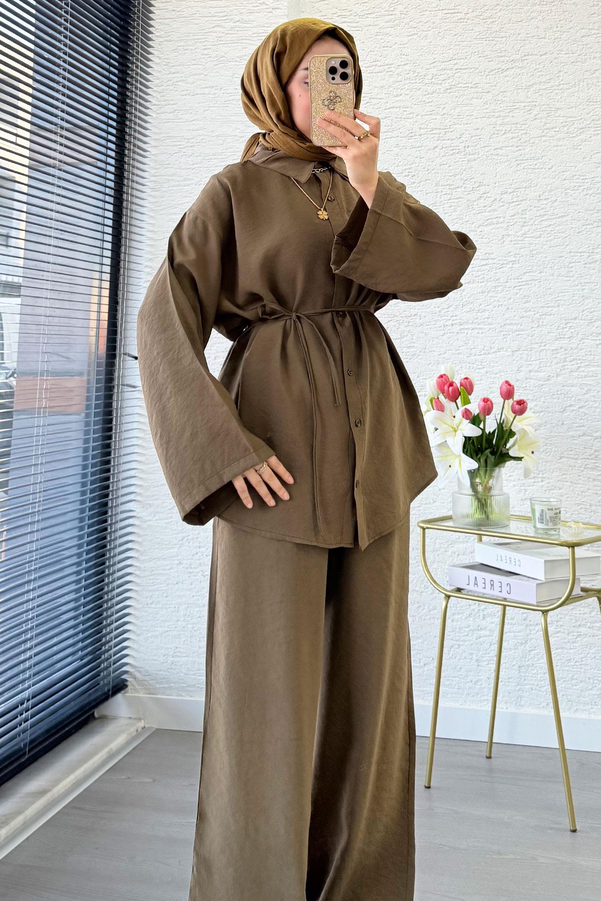 Premium Oversize Basic Modal Kadın İkili Takım - Olive