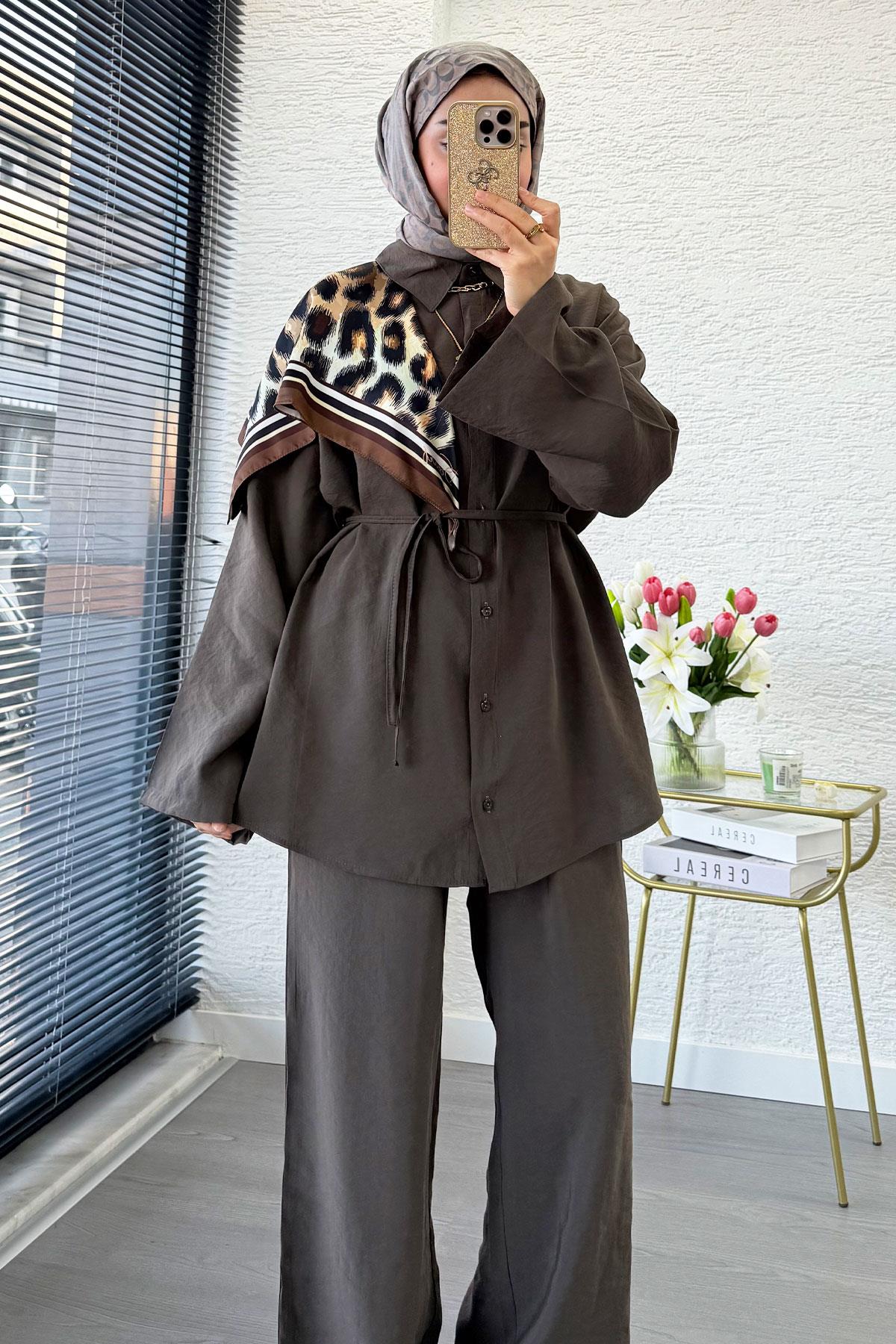 Premium Oversize Basic Modal Kadın İkili Takım - Haki