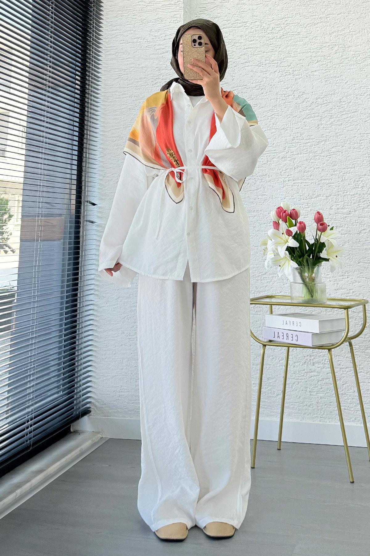 Premium Oversize Basic Modal Kadın İkili Takım - Beyaz
