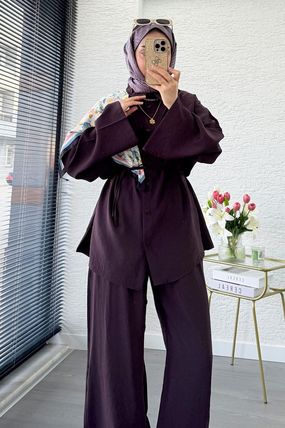 Premium Oversize Basic Modal Kadın İkili Takım - Mürdüm