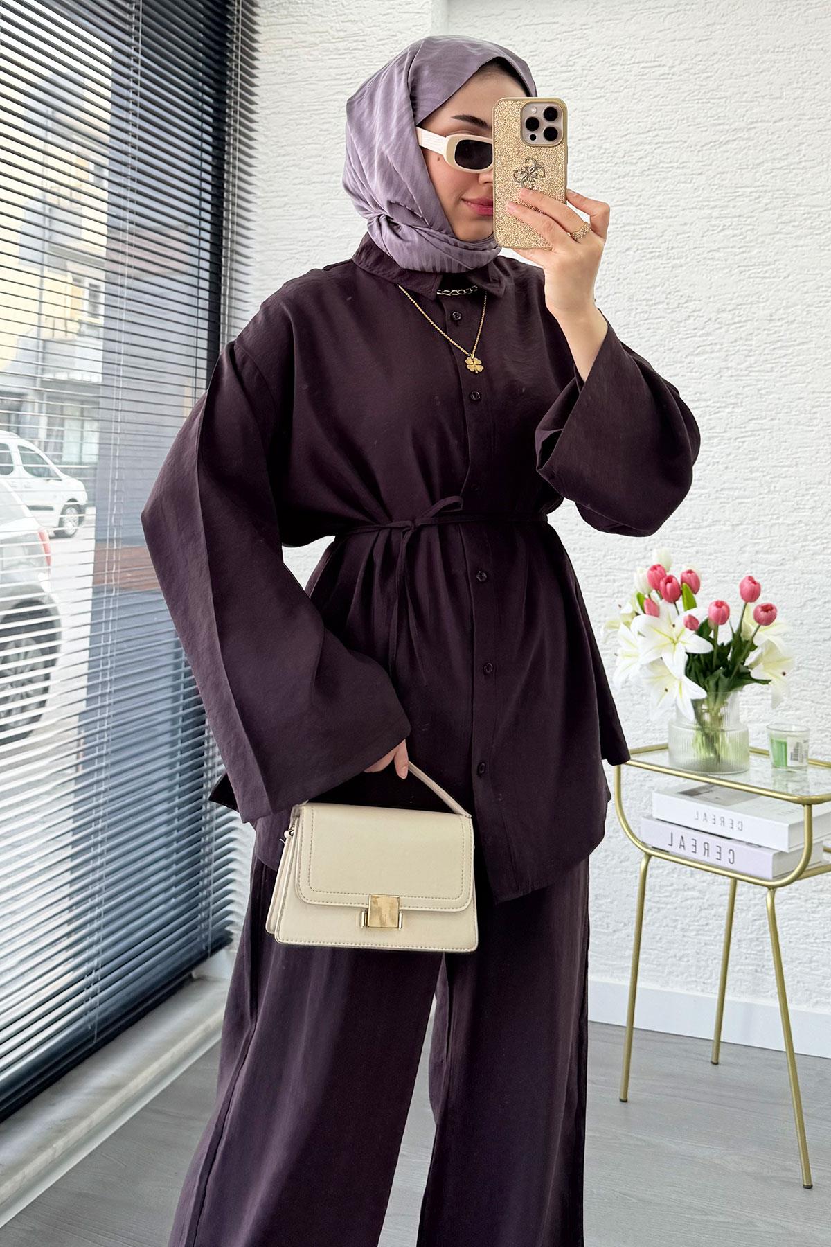 Premium Oversize Basic Modal Kadın İkili Takım - Mürdüm