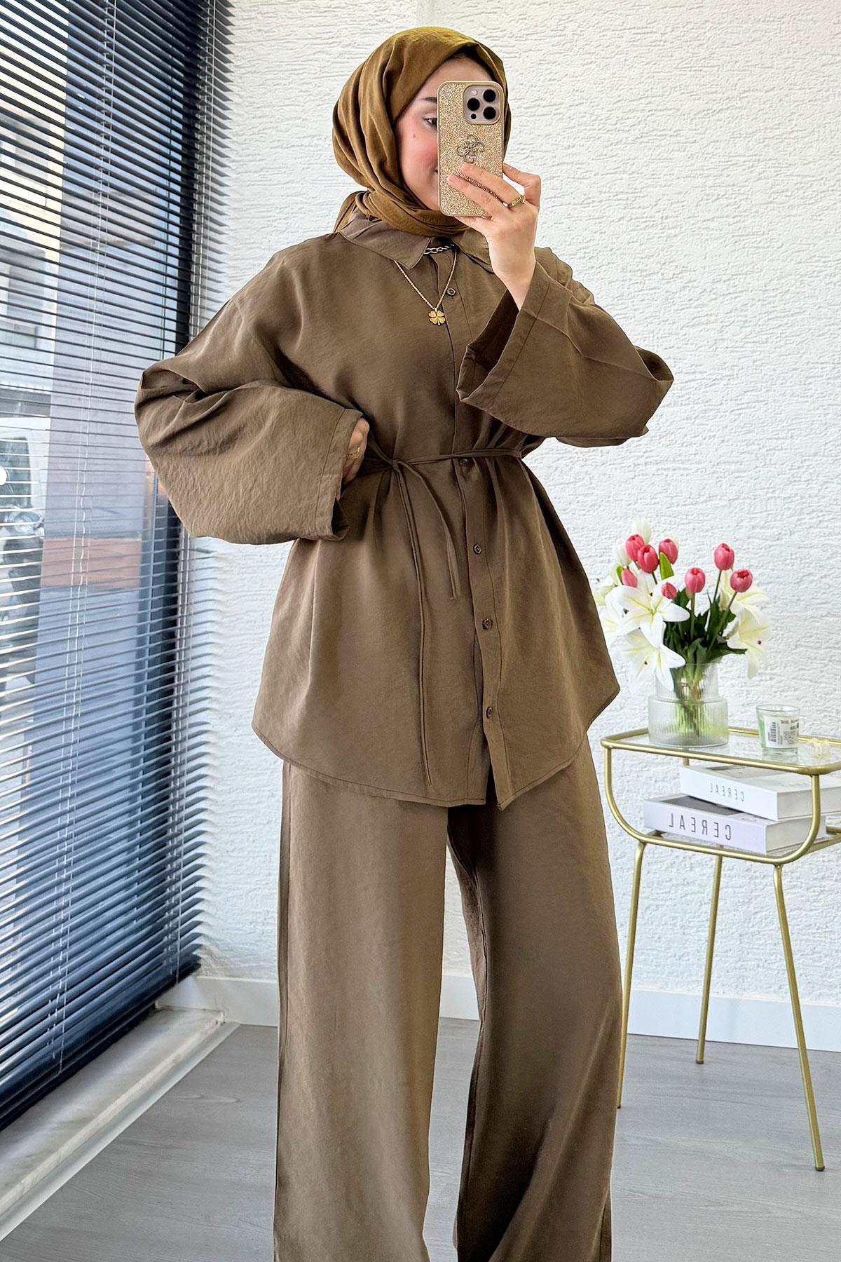Premium Oversize Basic Modal Kadın İkili Takım - Olive