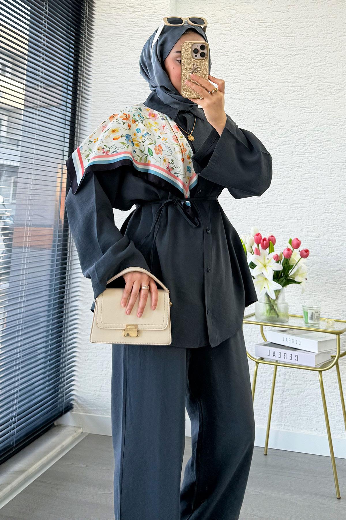 Premium Oversize Basic Modal Kadın İkili Takım - Antrasit