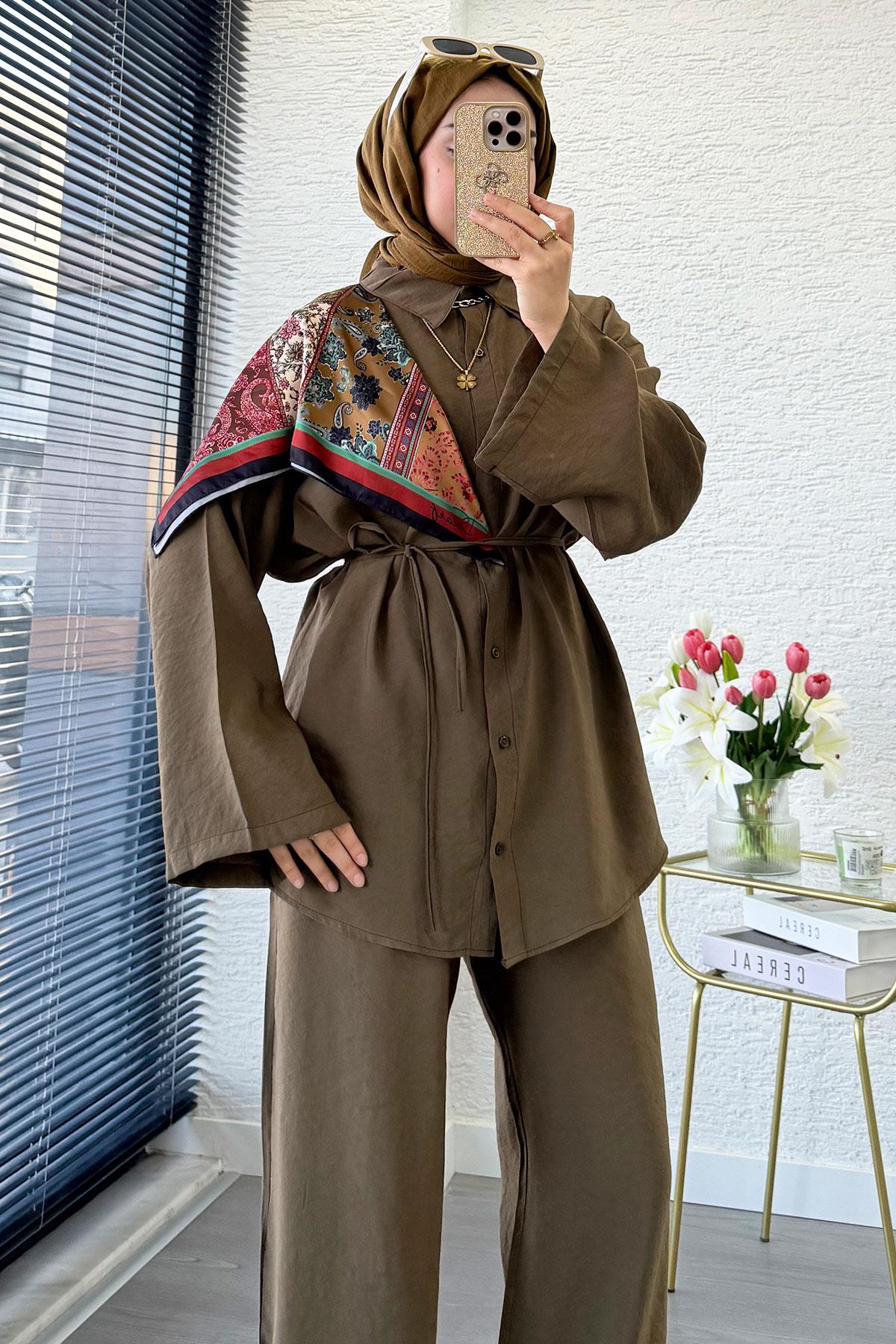 Premium Oversize Basic Modal Kadın İkili Takım - Olive