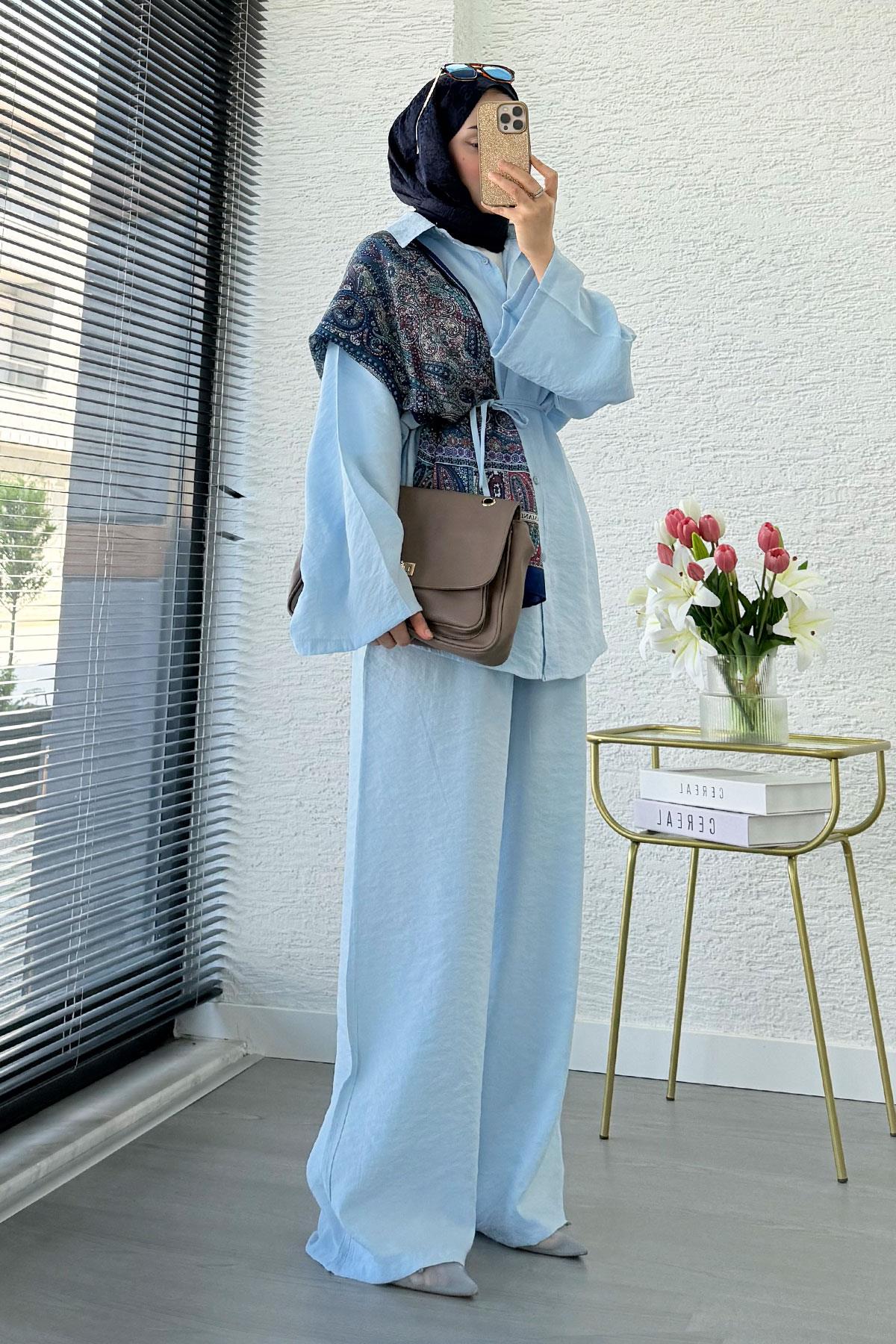 Premium Oversize Basic Modal Kadın İkili Takım - Bebe Mavi
