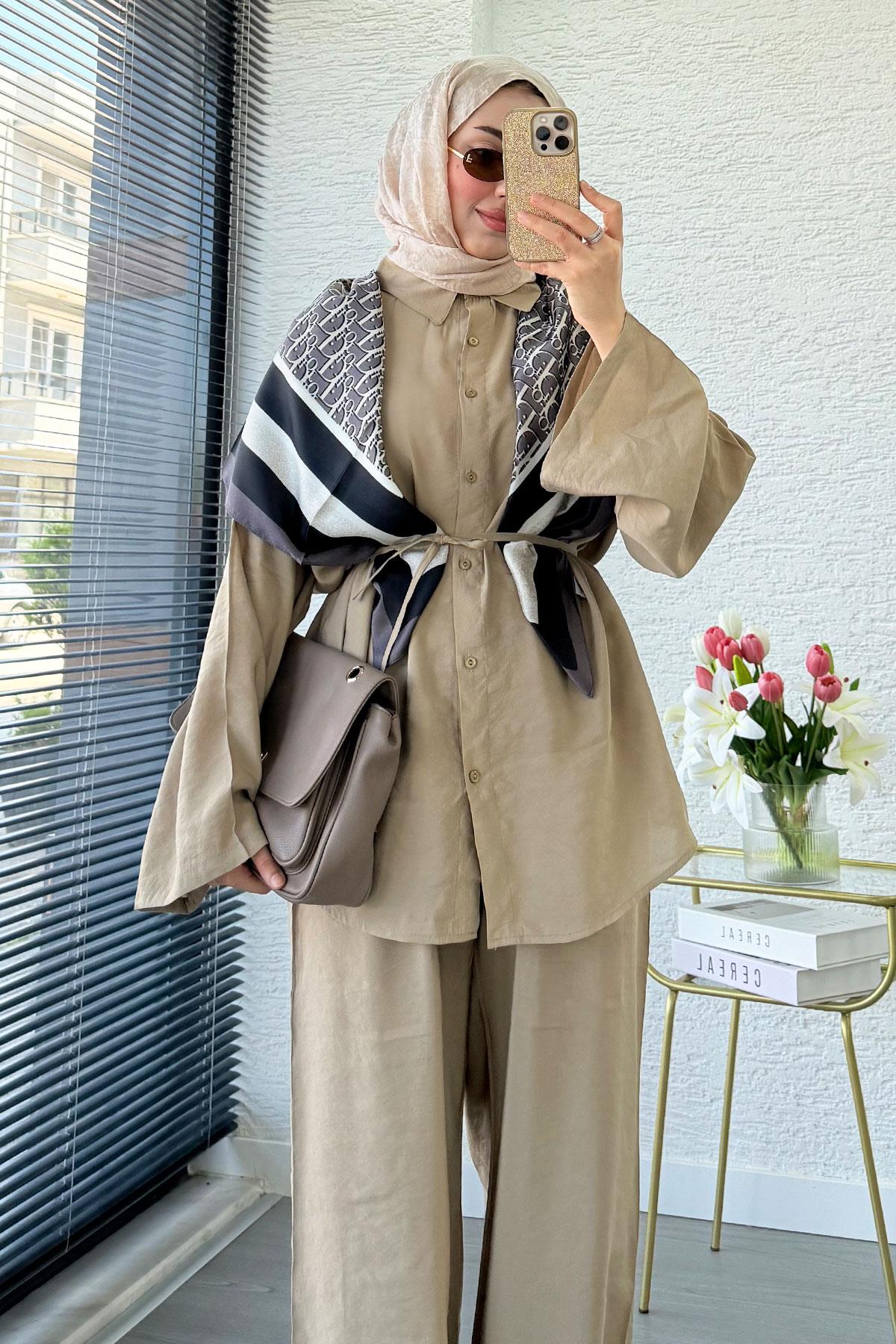 Premium Oversize Basic Modal Kadın İkili Takım - Vizon