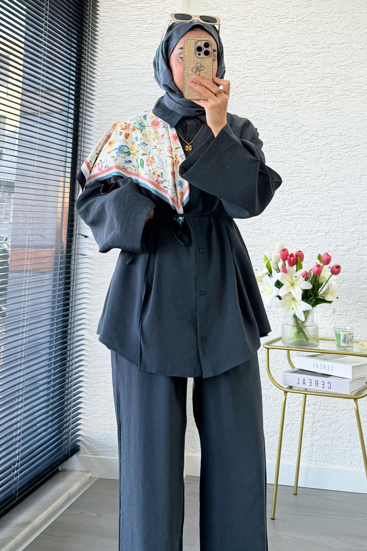 Premium Oversize Basic Modal Kadın İkili Takım - Antrasit