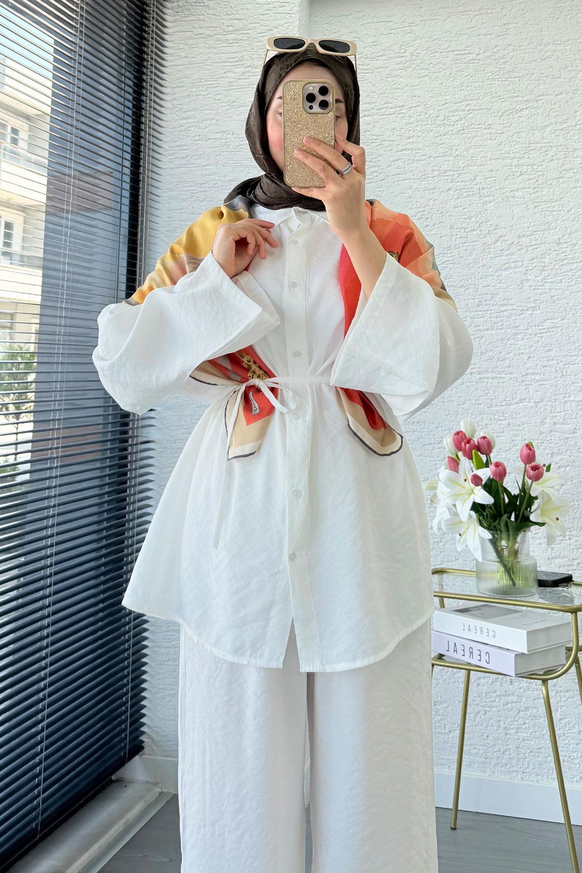 Premium Oversize Basic Modal Kadın İkili Takım - Beyaz