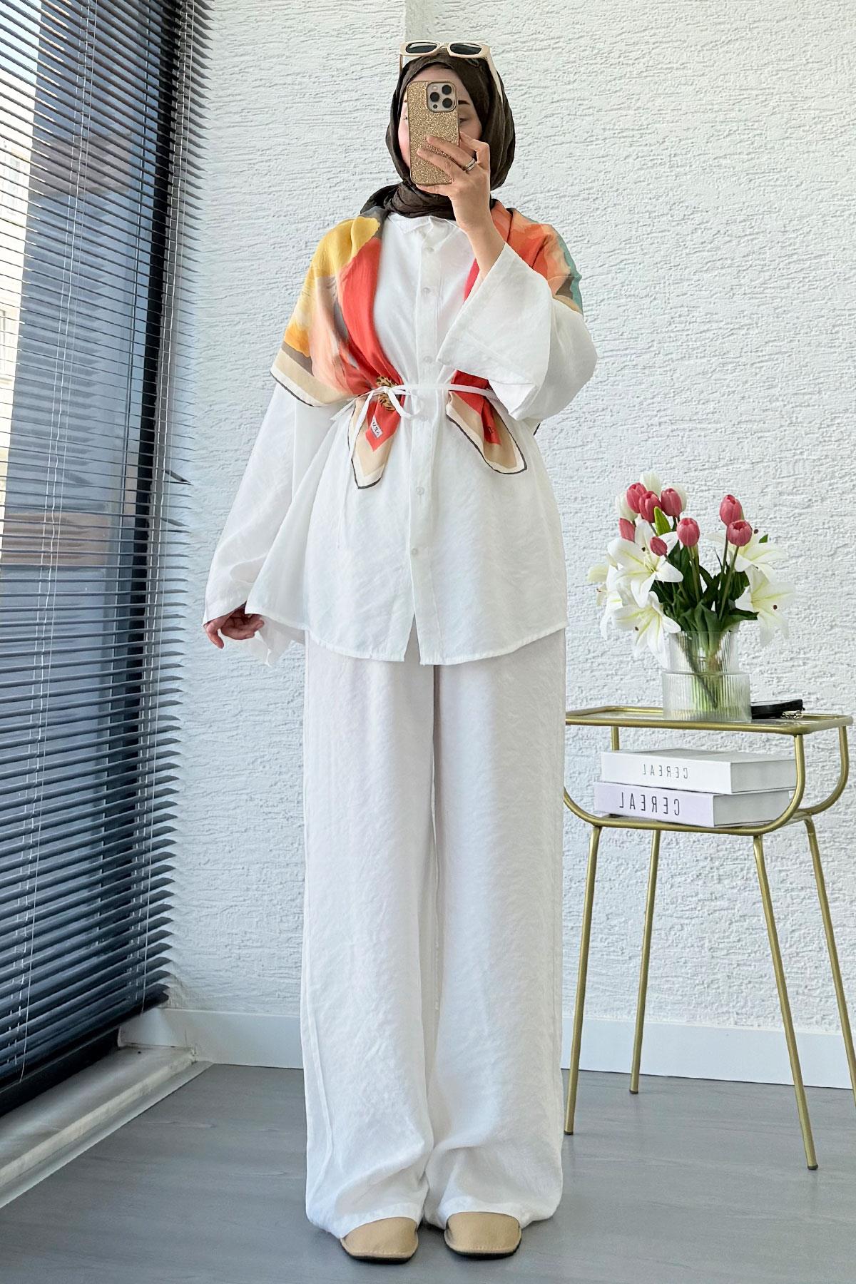 Premium Oversize Basic Modal Kadın İkili Takım - Beyaz