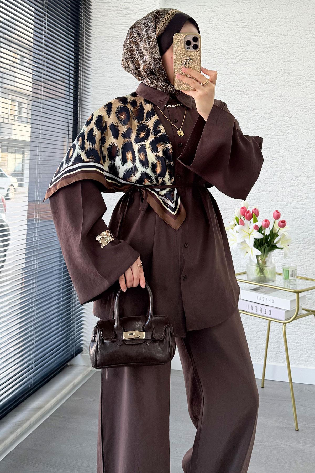 Premium Oversize Basic Modal Kadın İkili Takım - Kahverengi