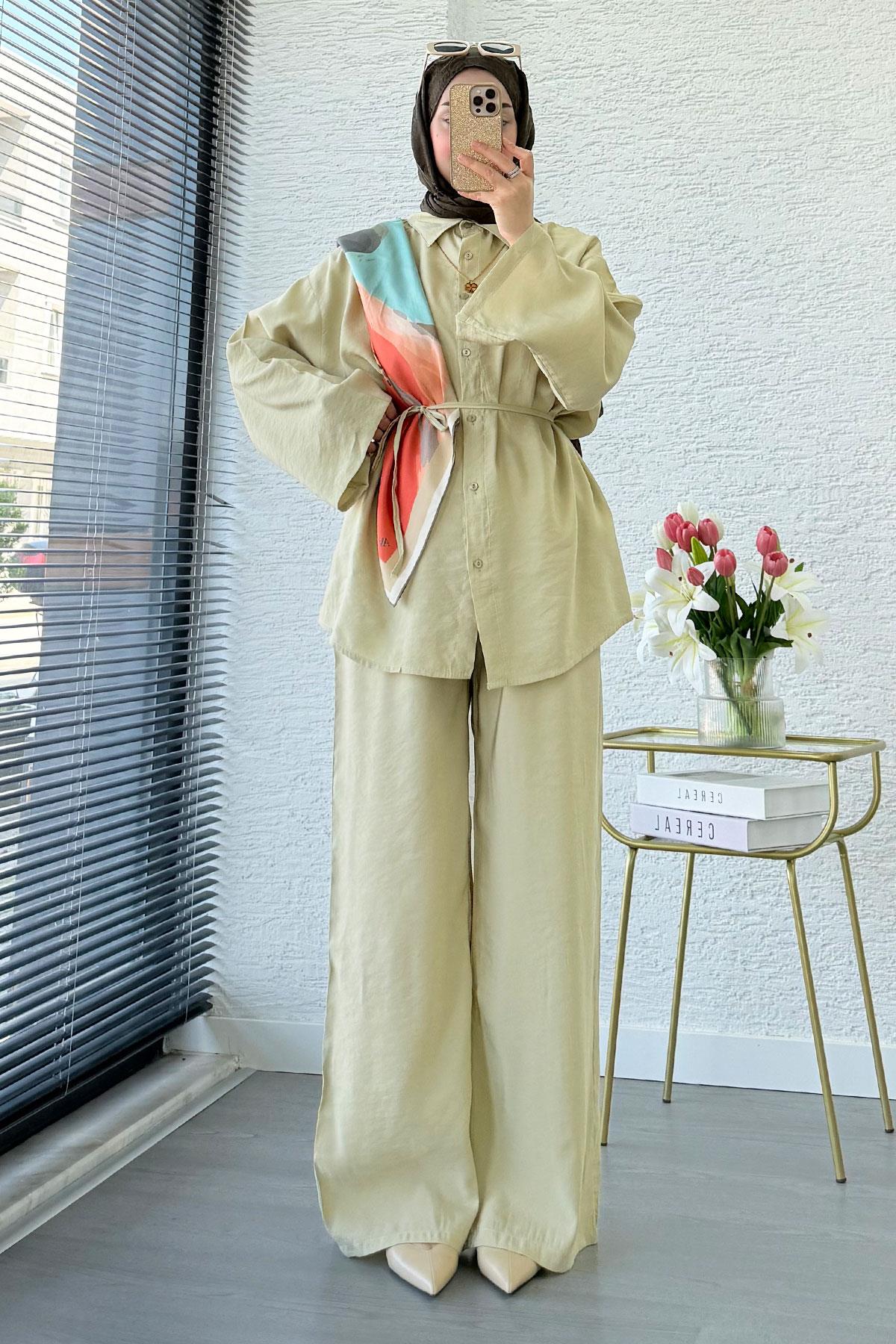 Premium Oversize Basic Modal Kadın İkili Takım - Çağla Yeşili