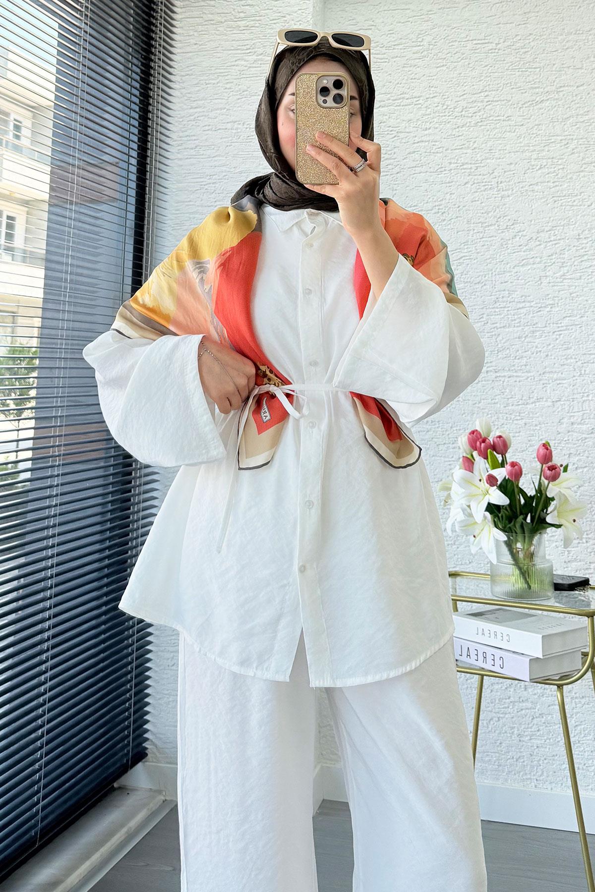Premium Oversize Basic Modal Kadın İkili Takım - Beyaz