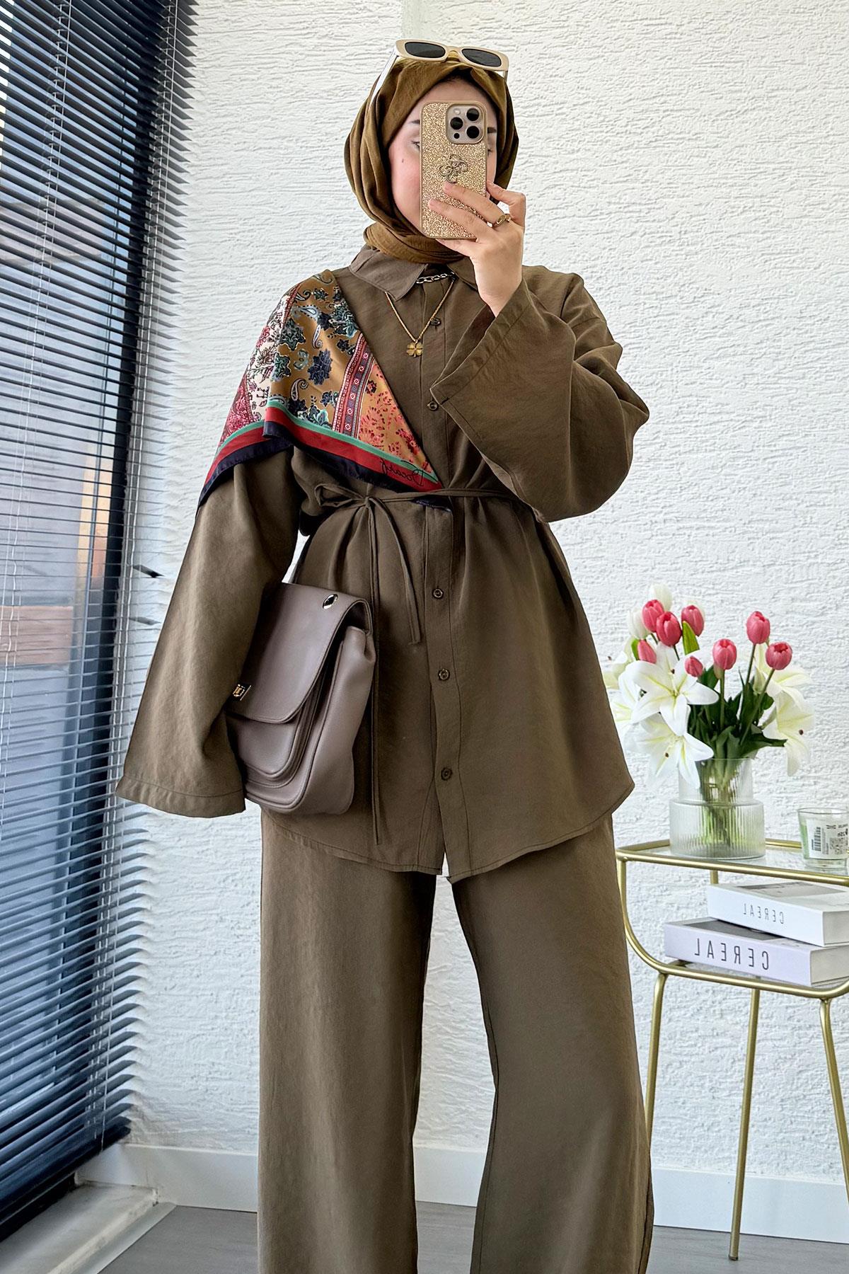 Premium Oversize Basic Modal Kadın İkili Takım - Olive