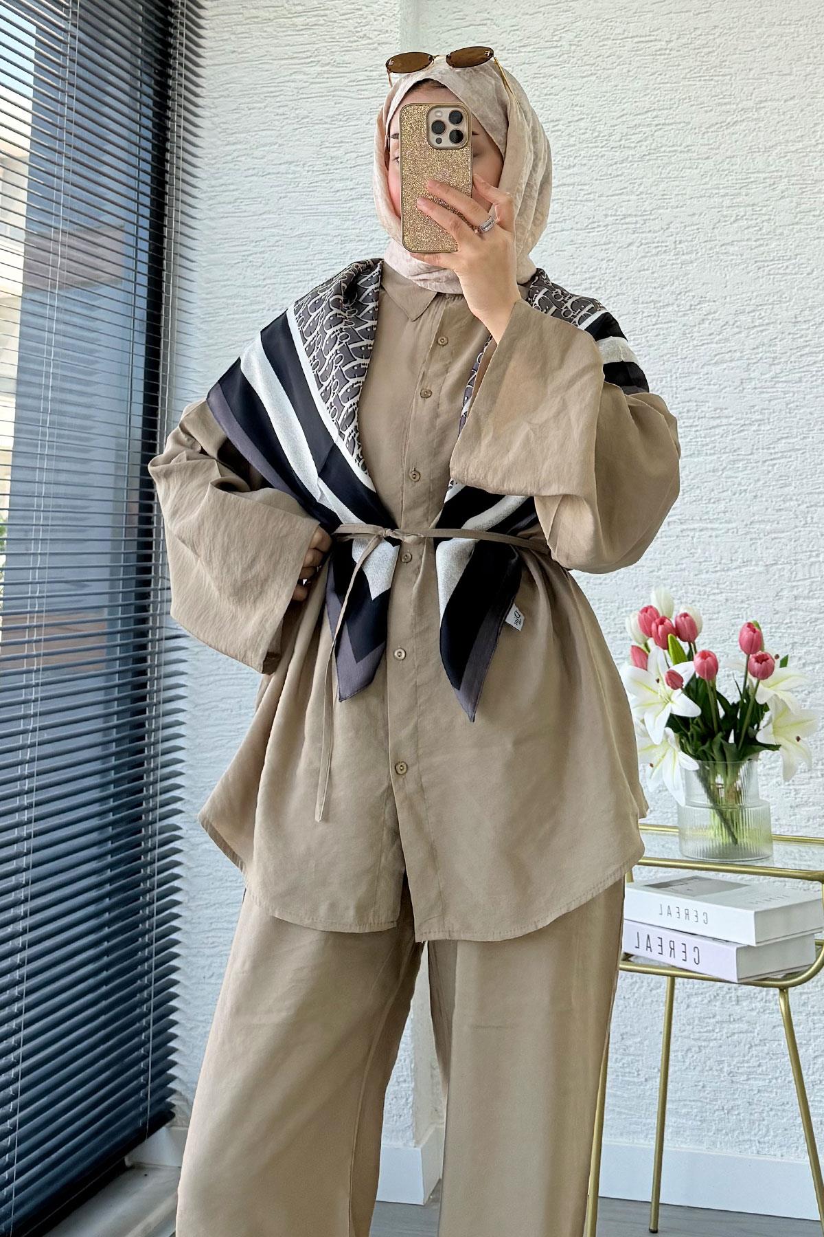 Premium Oversize Basic Modal Kadın İkili Takım - Vizon