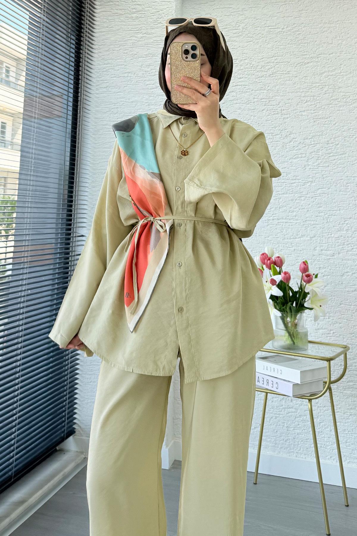 Premium Oversize Basic Modal Kadın İkili Takım - Çağla Yeşili