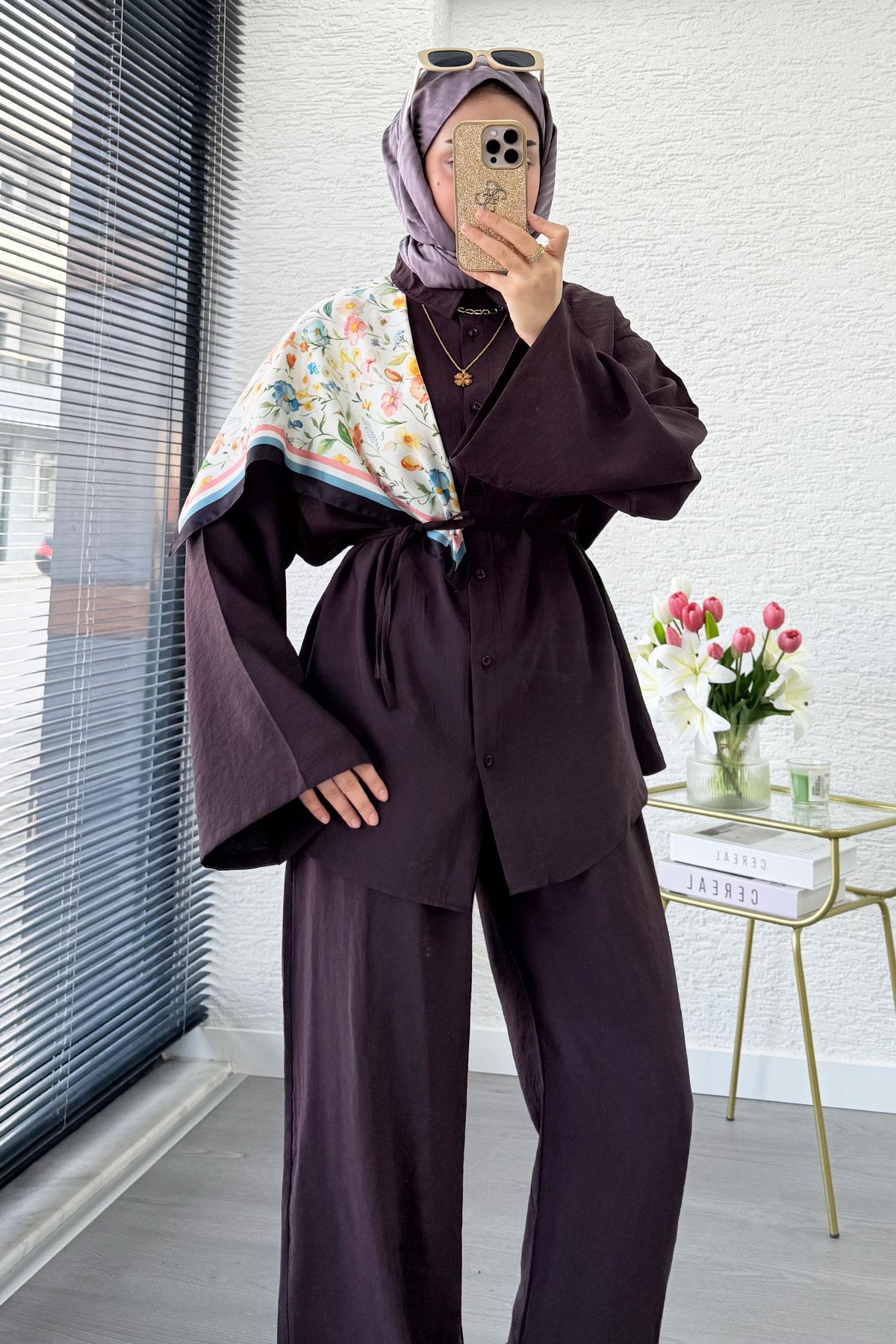 Premium Oversize Basic Modal Kadın İkili Takım - Mürdüm