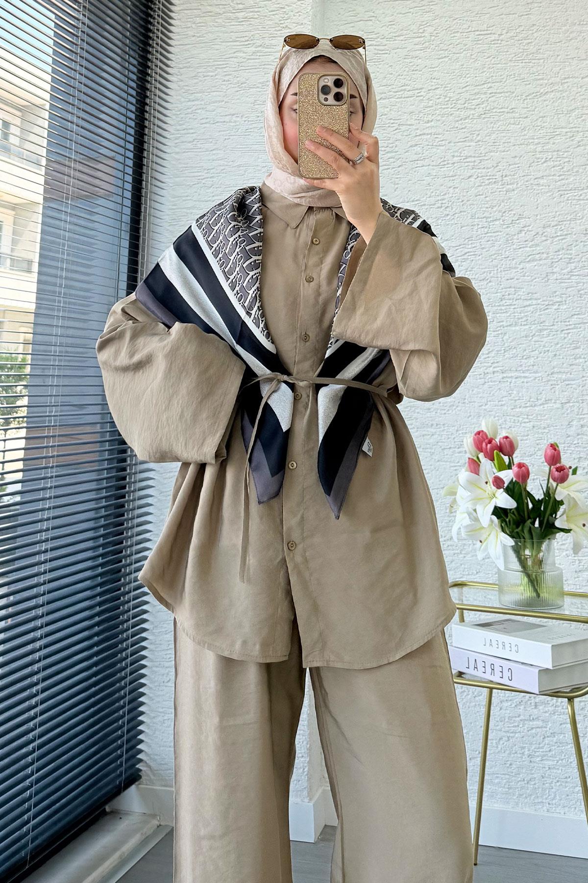 Premium Oversize Basic Modal Kadın İkili Takım - Vizon