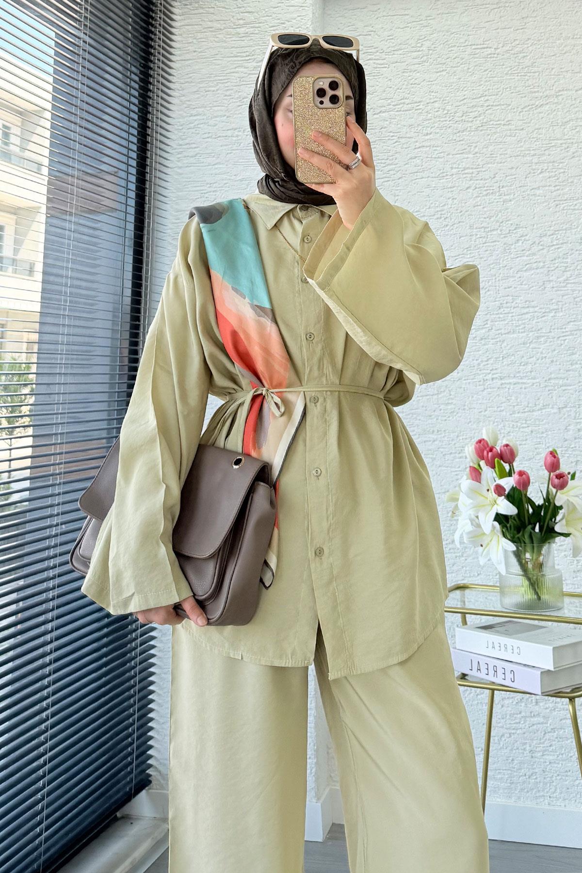 Premium Oversize Basic Modal Kadın İkili Takım - Çağla Yeşili