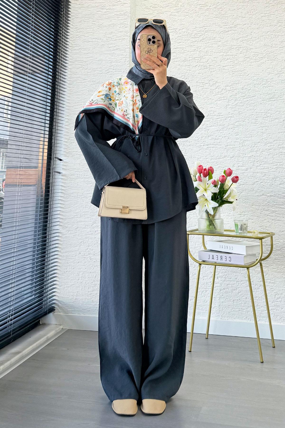 Premium Oversize Basic Modal Kadın İkili Takım - Antrasit