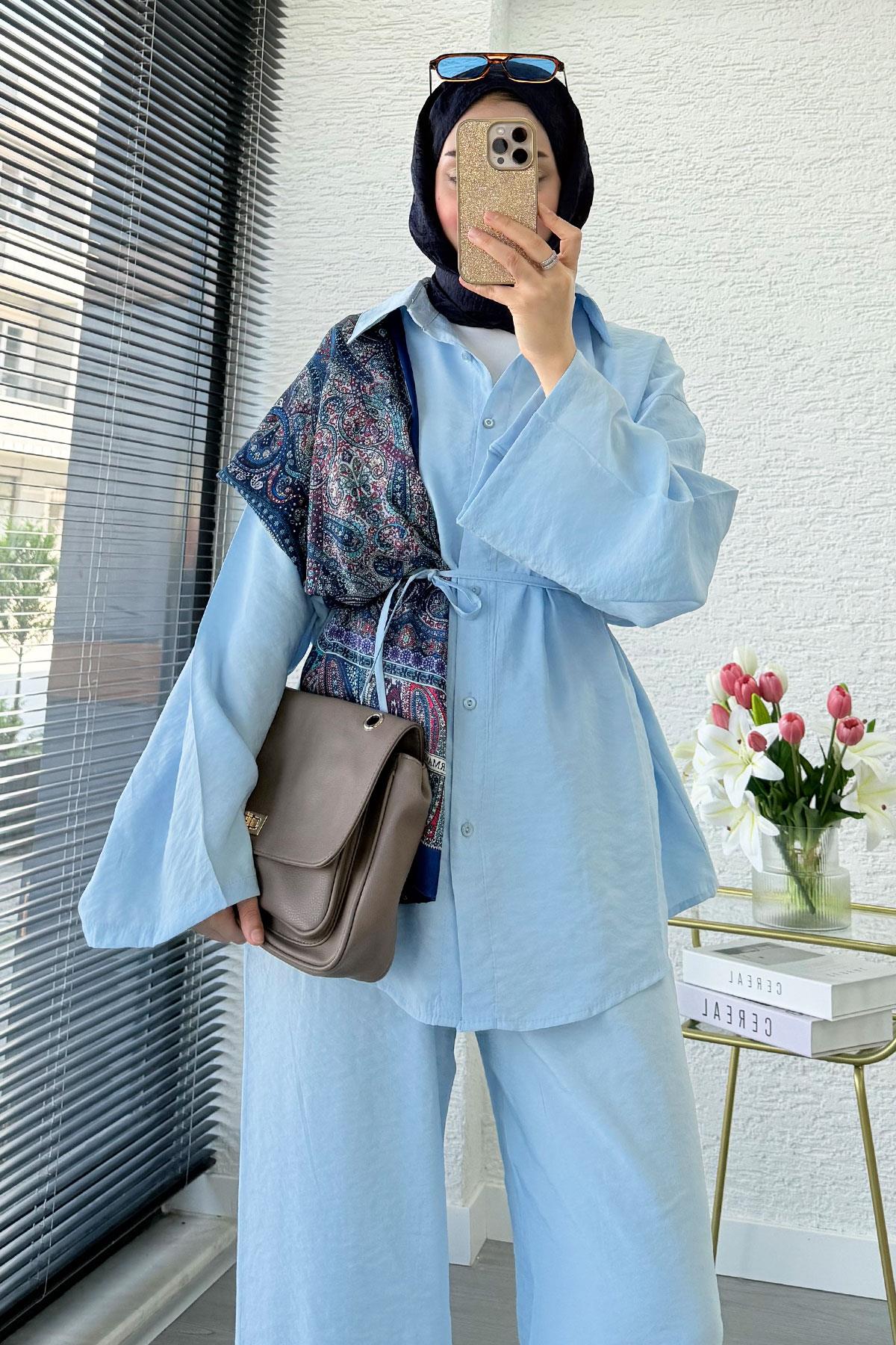 Premium Oversize Basic Modal Kadın İkili Takım - Bebe Mavi