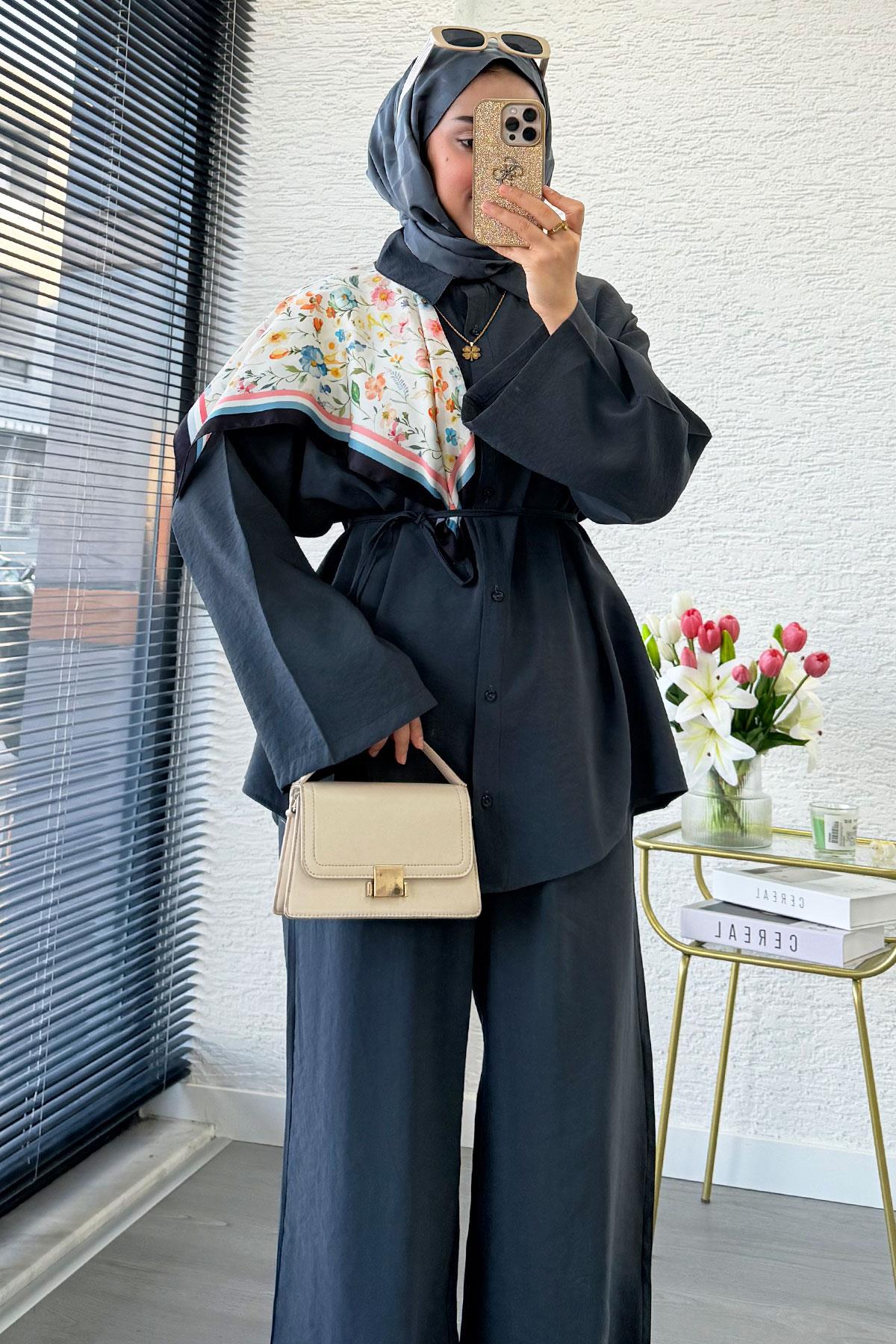 Premium Oversize Basic Modal Kadın İkili Takım - Antrasit