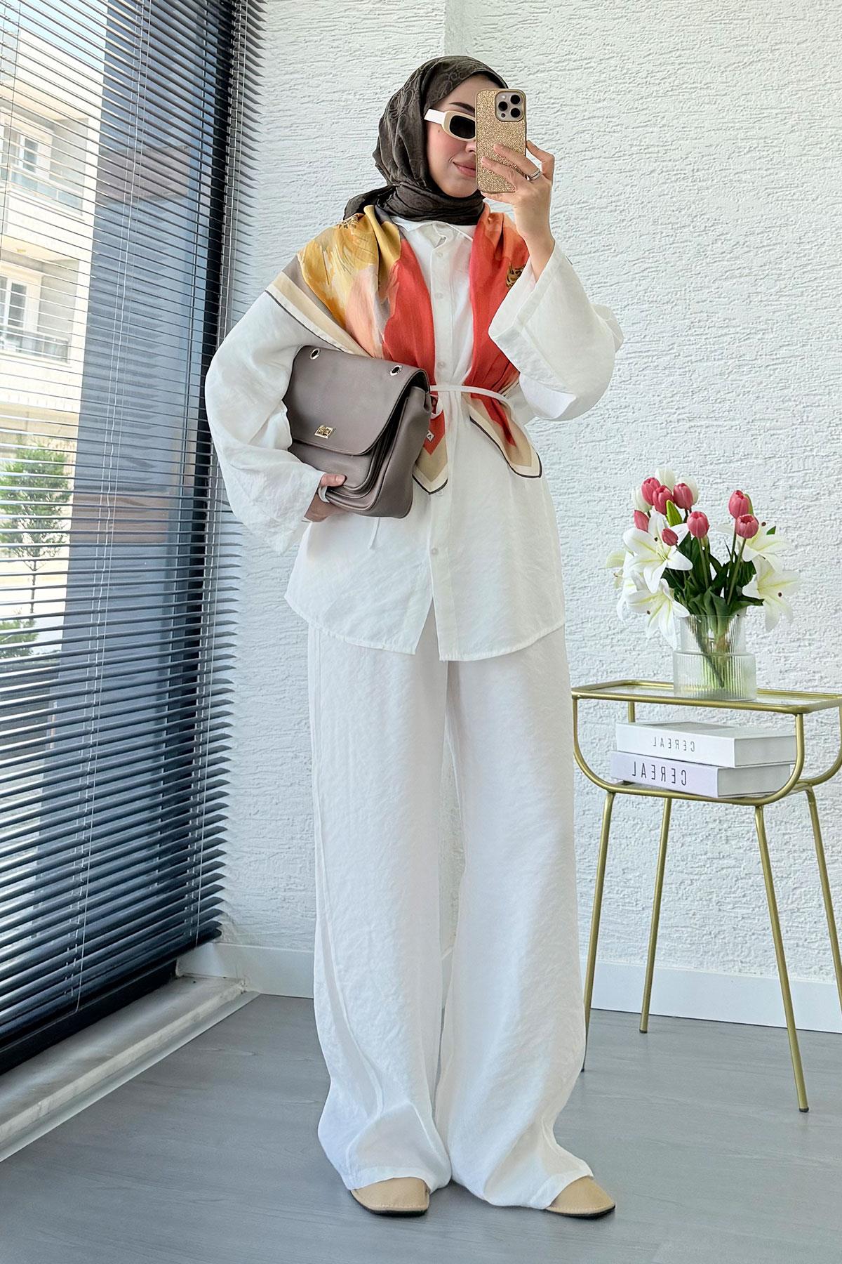 Premium Oversize Basic Modal Kadın İkili Takım - Beyaz