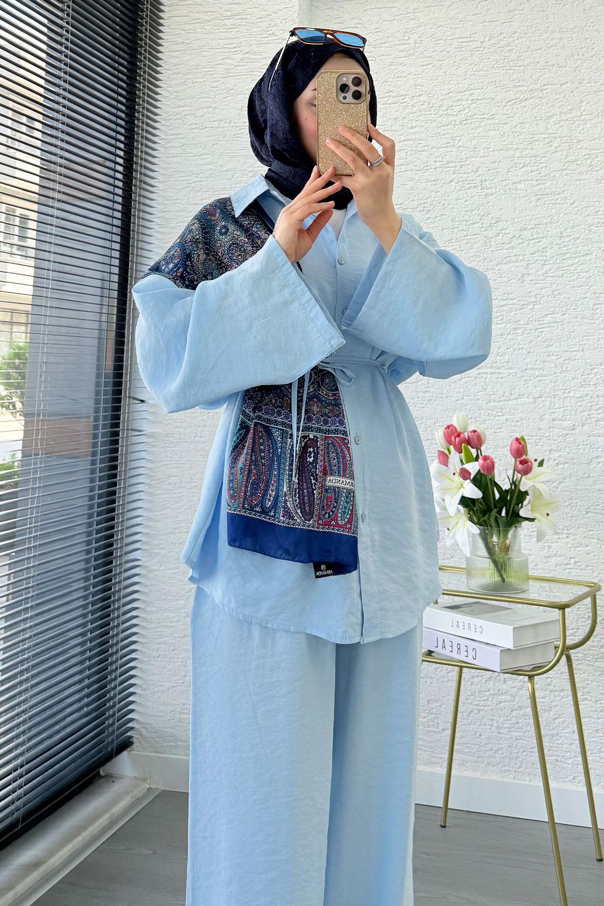 Premium Oversize Basic Modal Kadın İkili Takım - Bebe Mavi