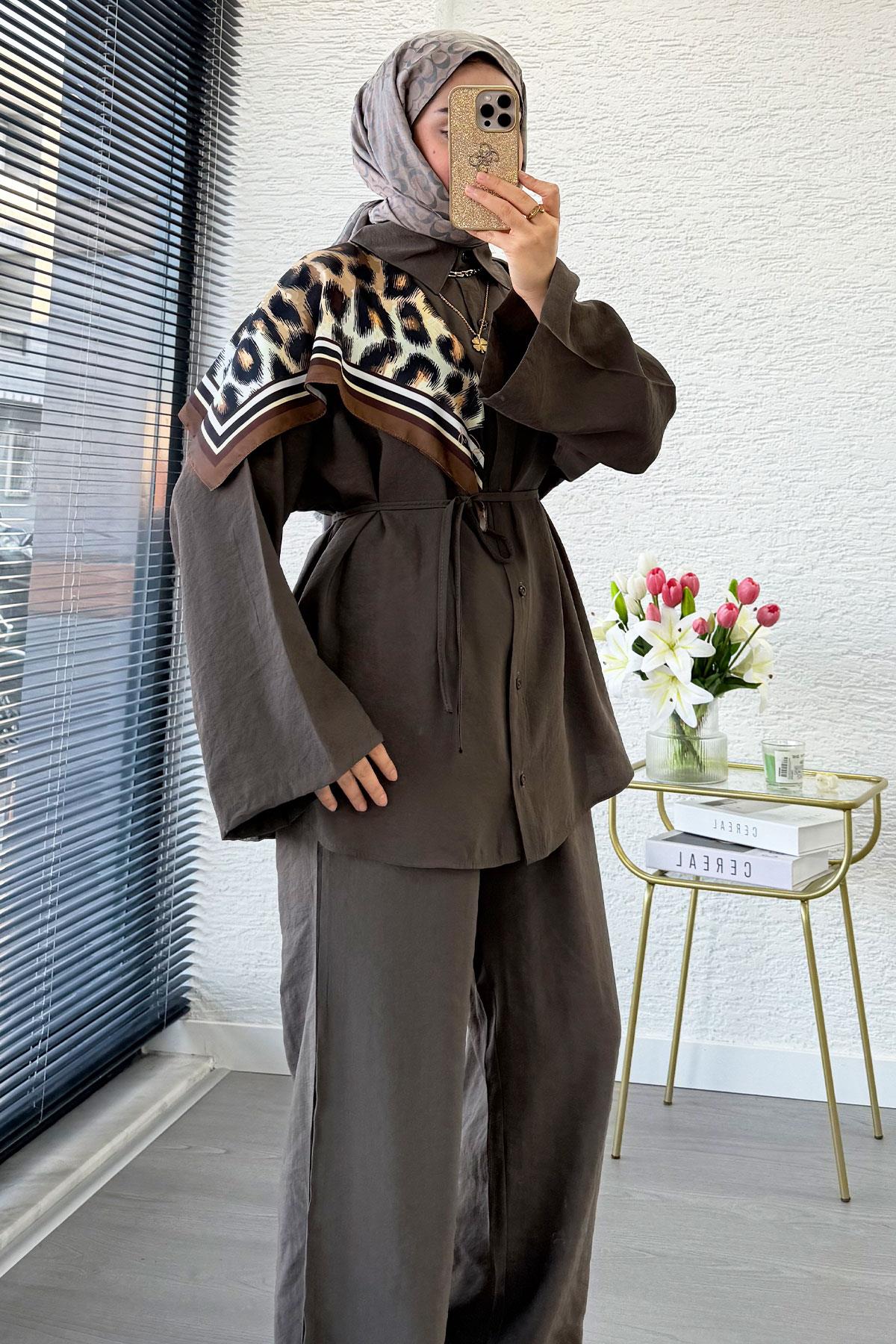 Premium Oversize Basic Modal Kadın İkili Takım - Haki