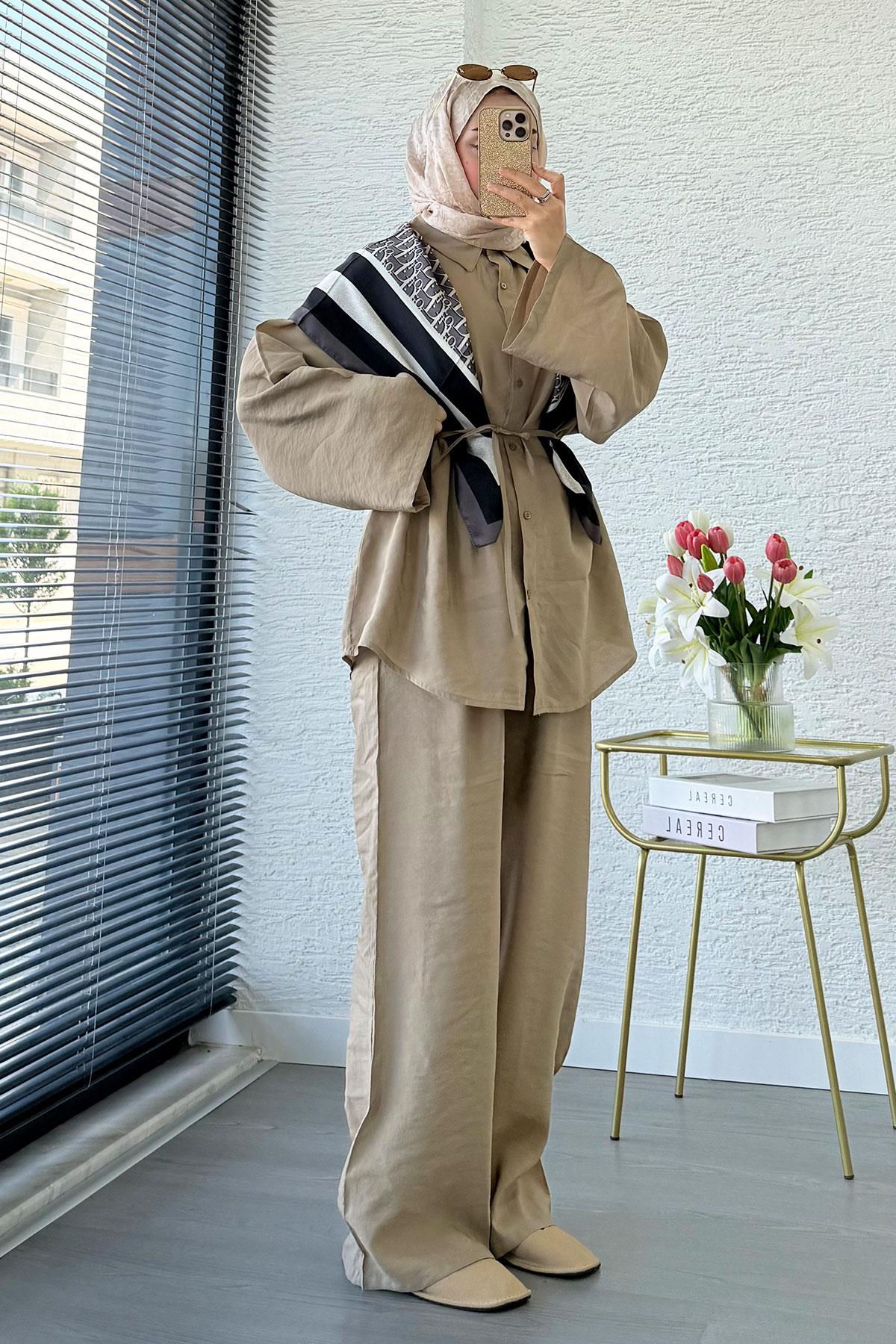 Premium Oversize Basic Modal Kadın İkili Takım - Vizon