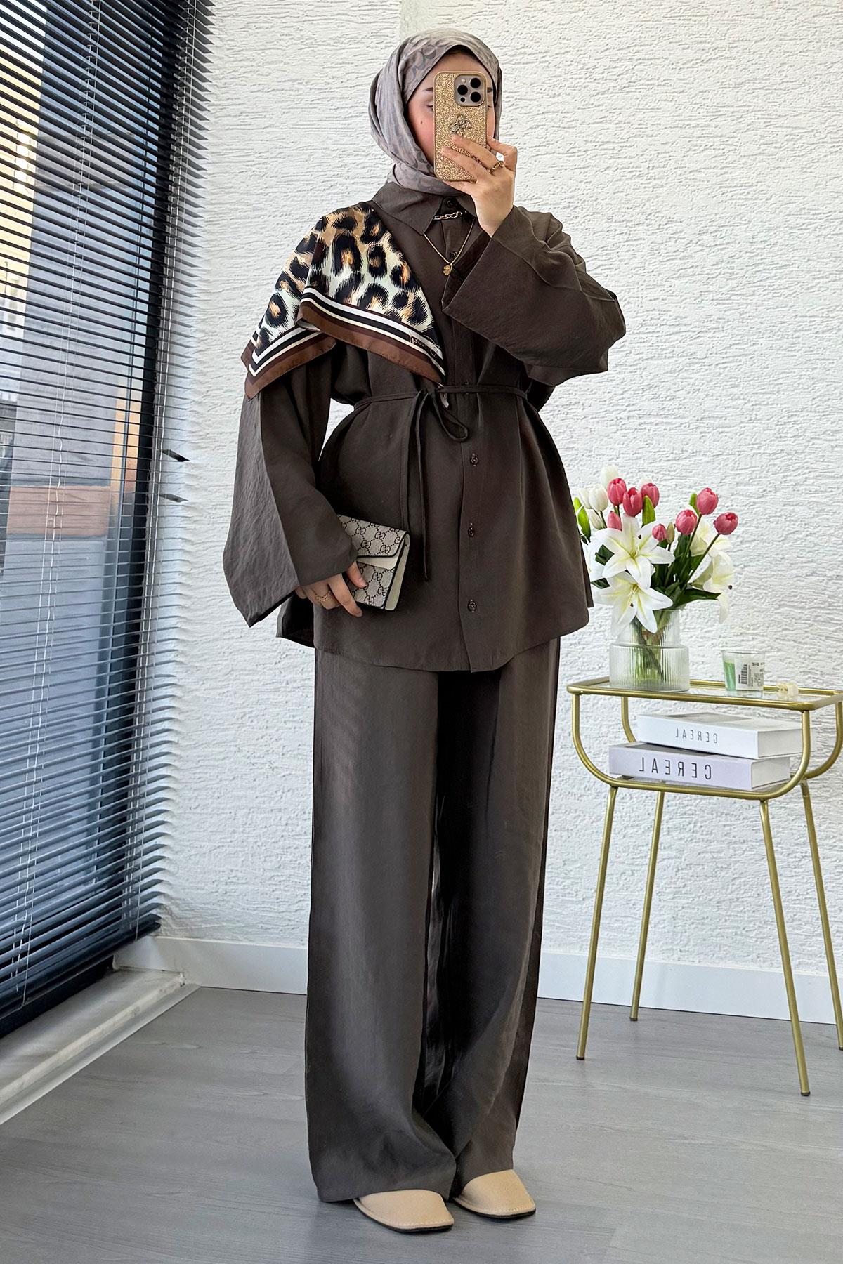 Premium Oversize Basic Modal Kadın İkili Takım - Haki